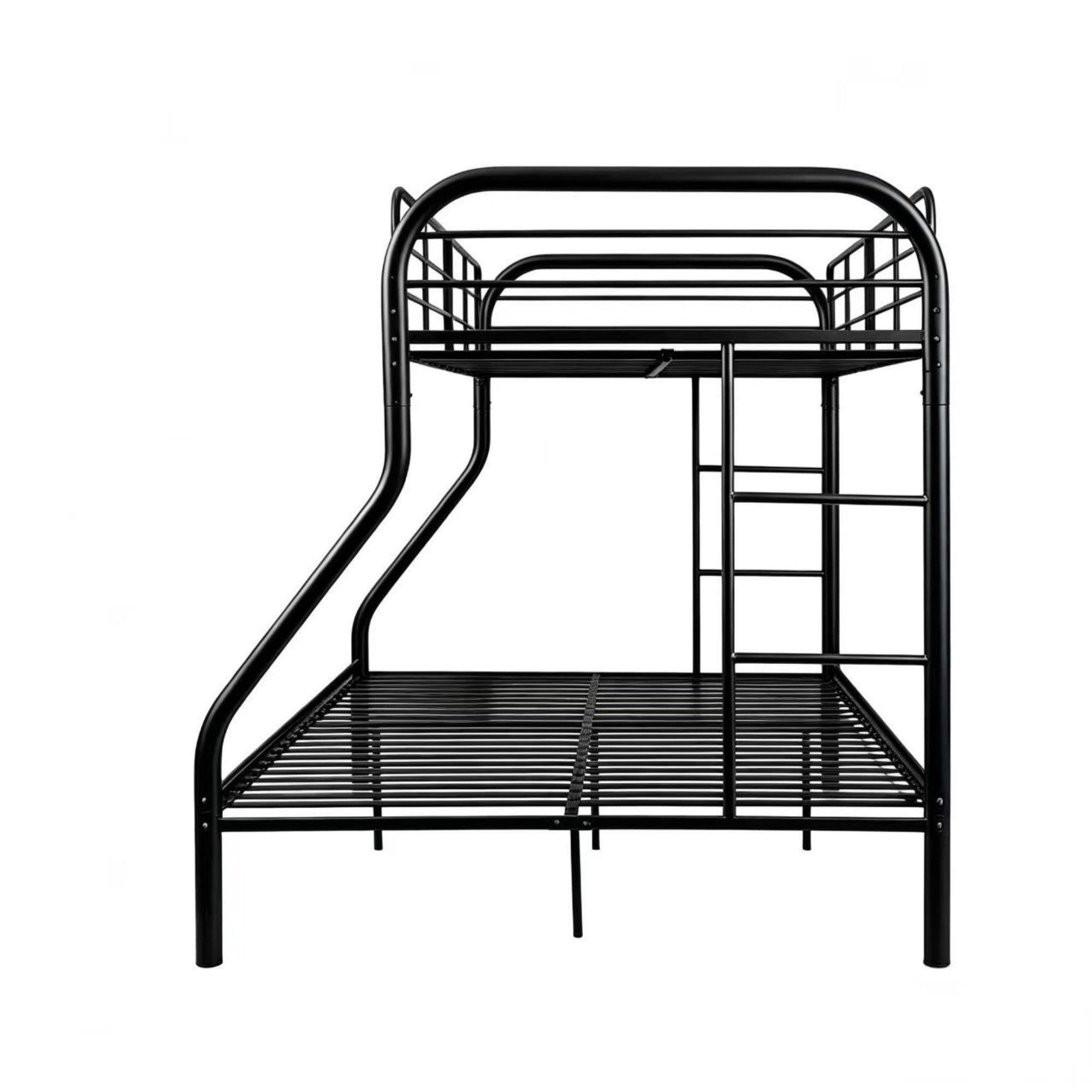 BB002-Twin Over Full Black Metal Bunk Bed Frame with Ladder & Safety Guardrails