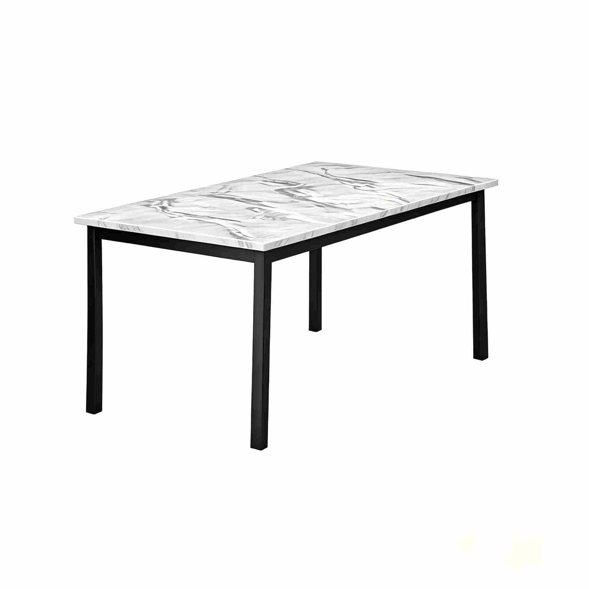 DT013-Rectangular Black Marble‑Effect Dining Table with Black Metal Legs
