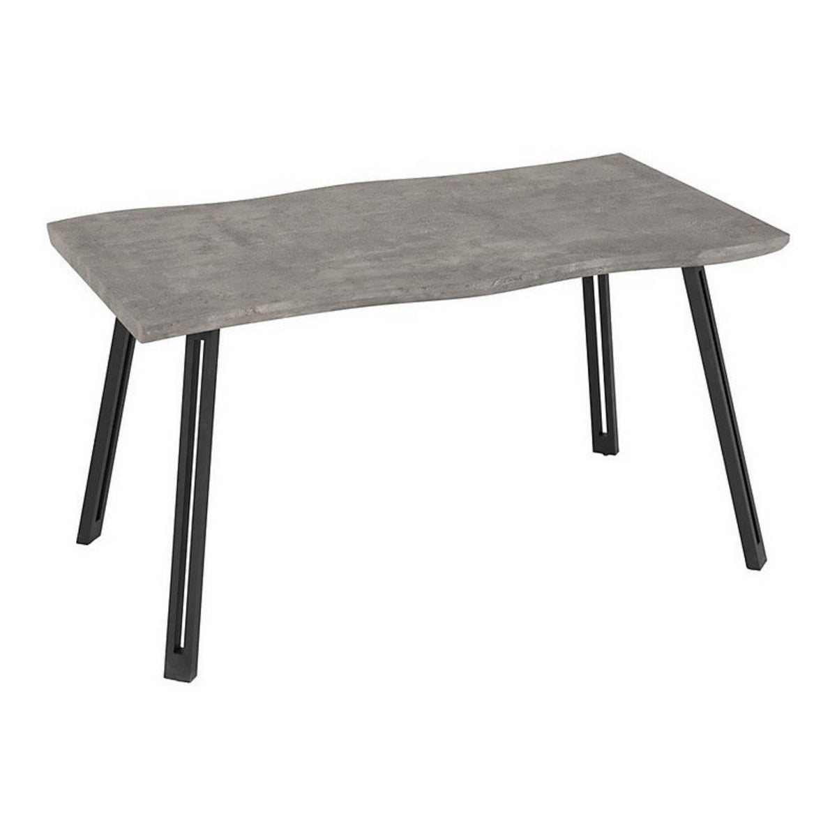 DT015-Rectangular Concrete‑Effect Dining Table with Black Metal Legs