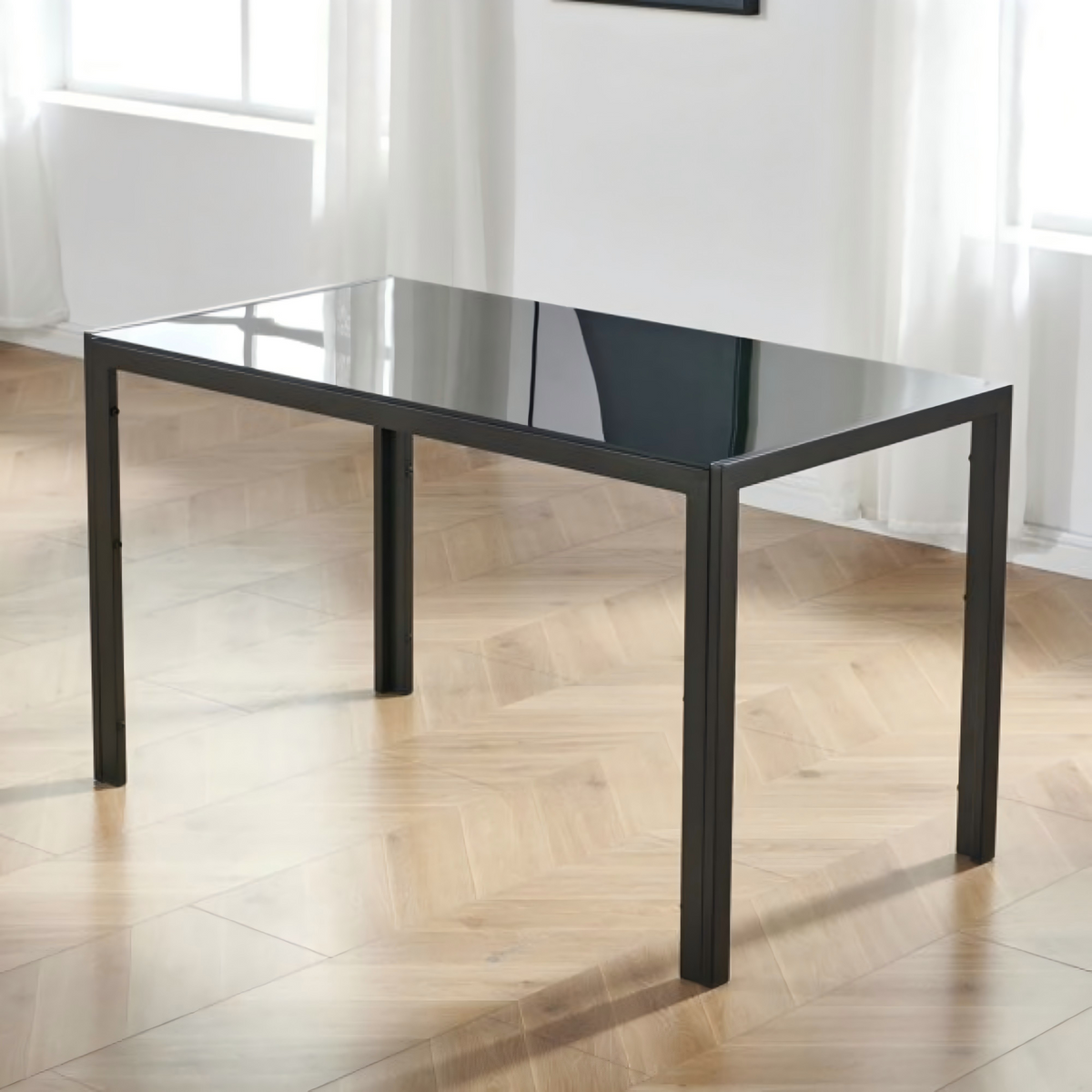 DT014-Black Tempered Glass Dining Table