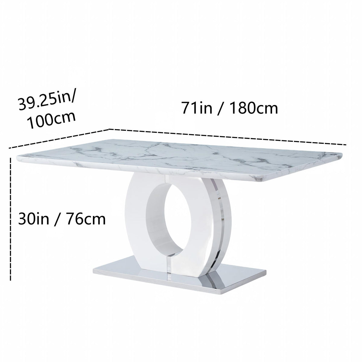 DT002-Modern Rectangular Dining Table with Polished Stainless Steel Base for Dining Room Kitchen