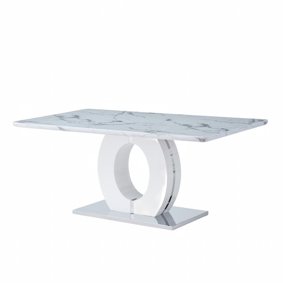 DT002-Modern Rectangular Dining Table with Polished Stainless Steel Base for Dining Room Kitchen