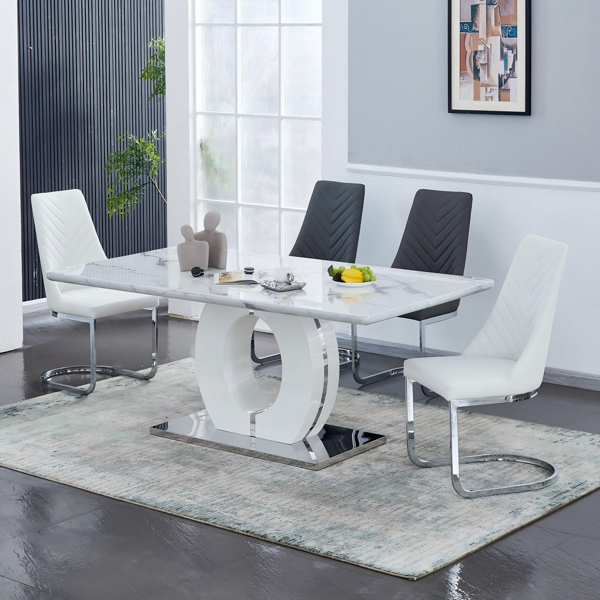 DT002-Modern Rectangular Dining Table with Polished Stainless Steel Base for Dining Room Kitchen