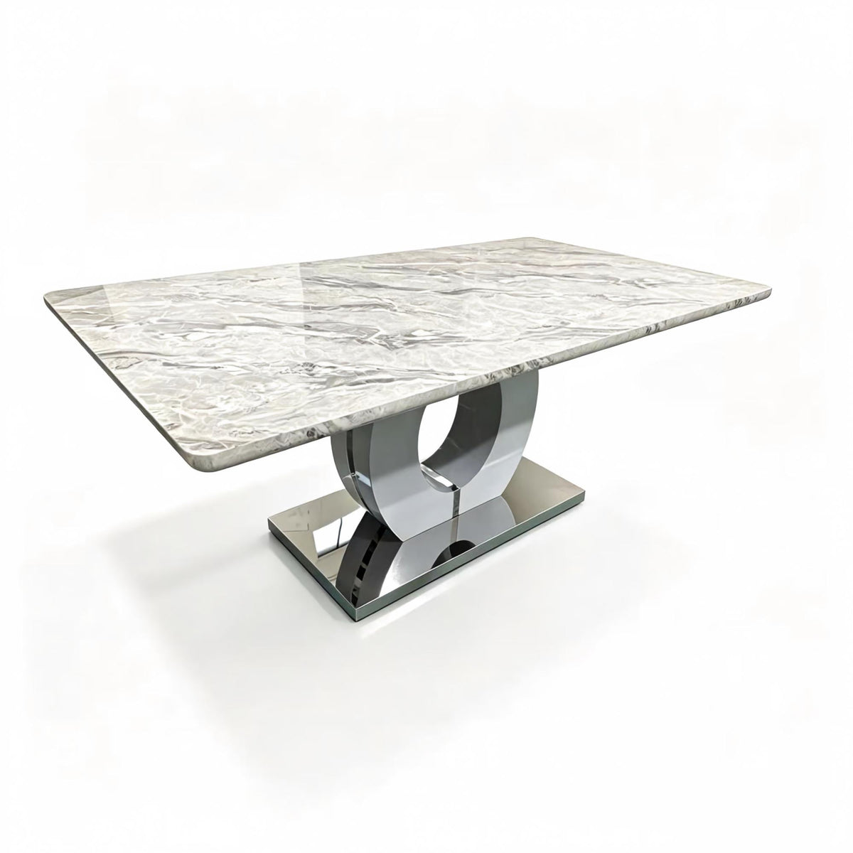 DT002-Modern Rectangular Dining Table with Polished Stainless Steel Base for Dining Room Kitchen