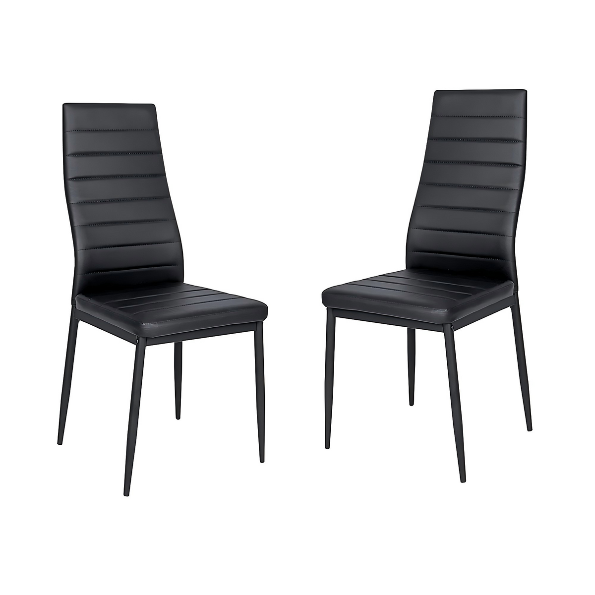 CH014-2PCS/CTN-Upholstered Striped High Back Kitchen Chair, Black Metal Leg Dining Chair