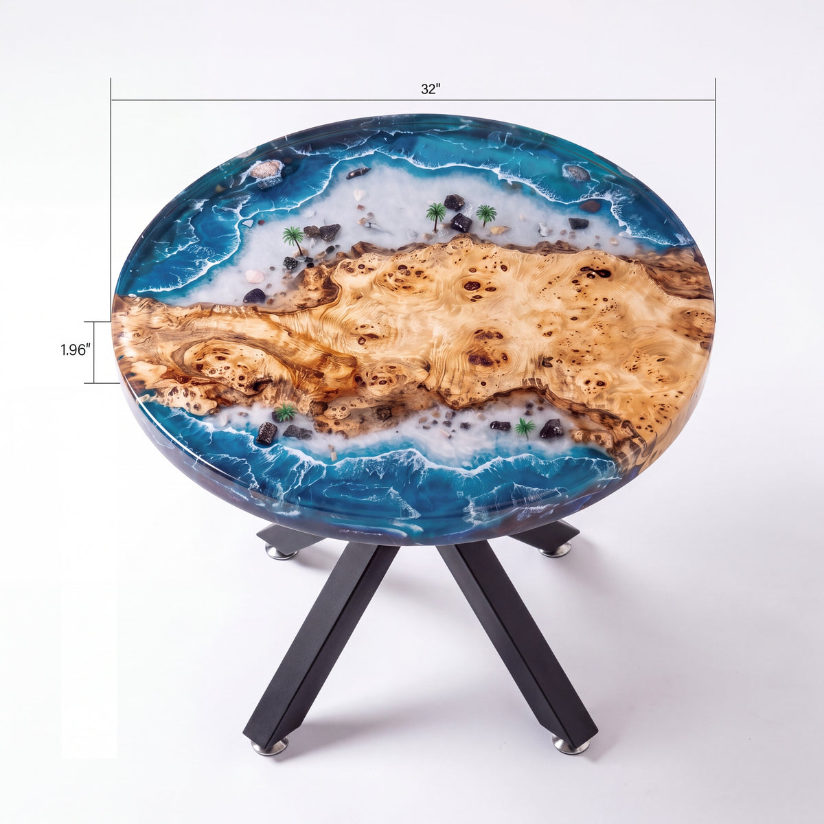 Poplar Blue Epoxy Round Coffee Table-PLSY01(Tabletop with legs)