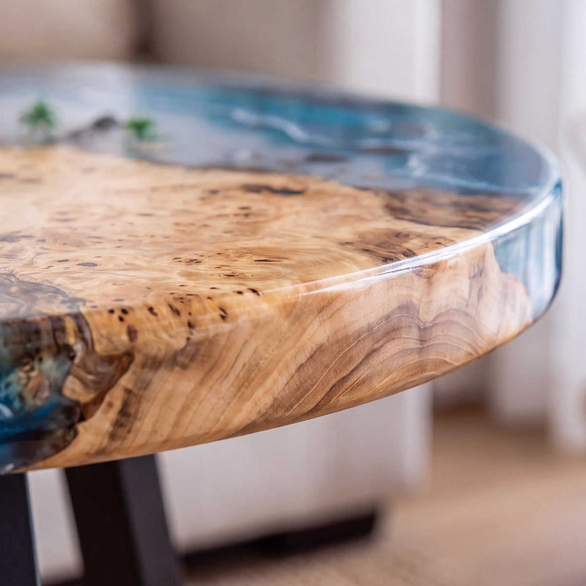 Poplar Blue Epoxy Round Coffee Table-PLSY01(Tabletop with legs)