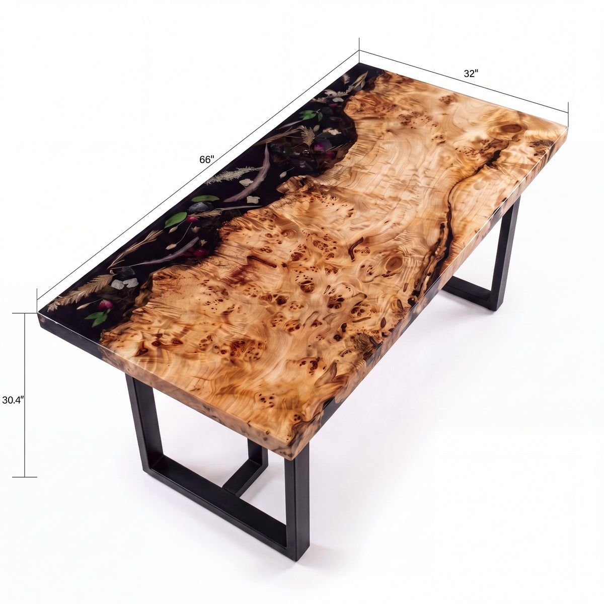 Poplar Black Epoxy Rectangular Dining Table(Tabletop with legs)