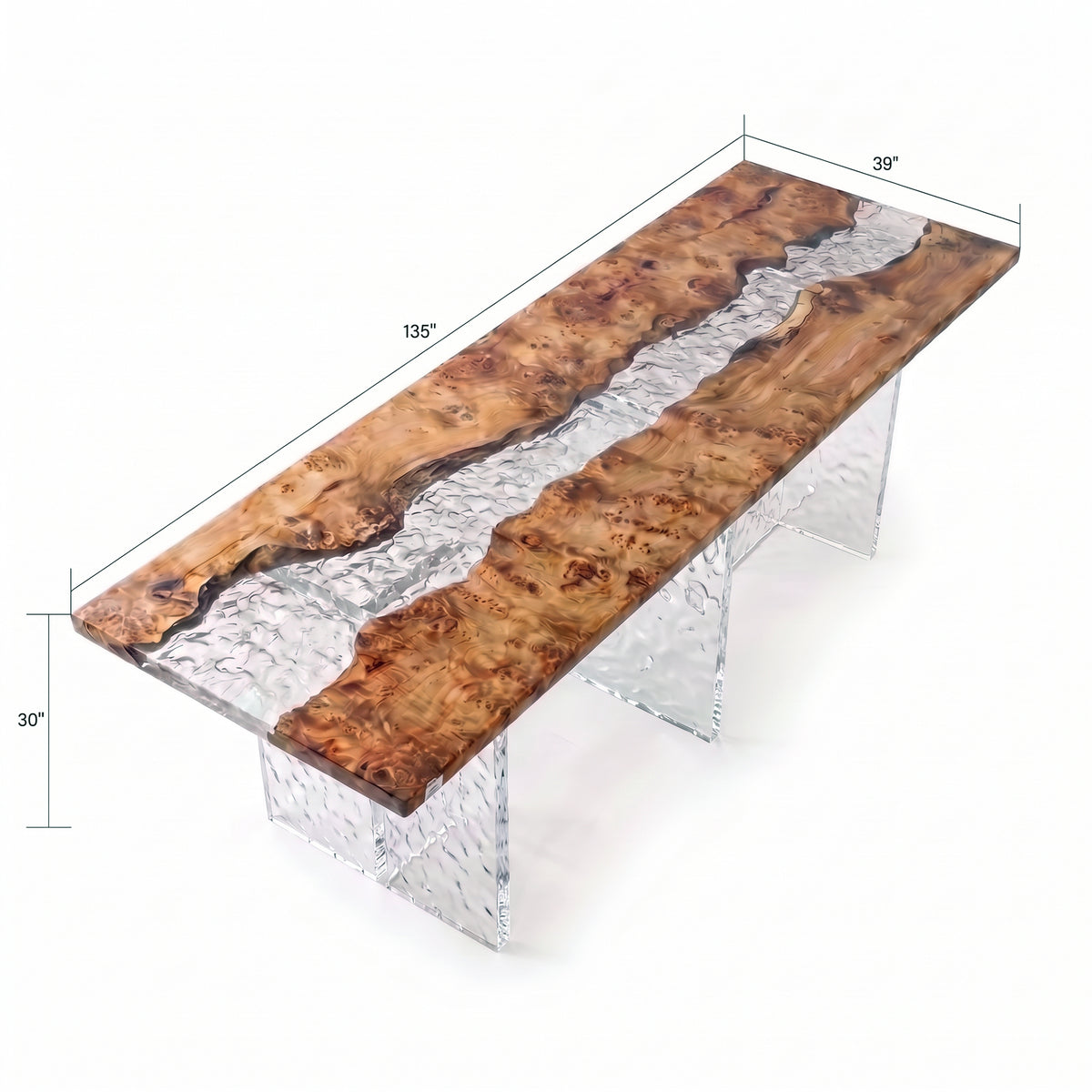 Poplar Ice Crystal Epoxy Rectangular Dining Table(Tabletop with legs)
