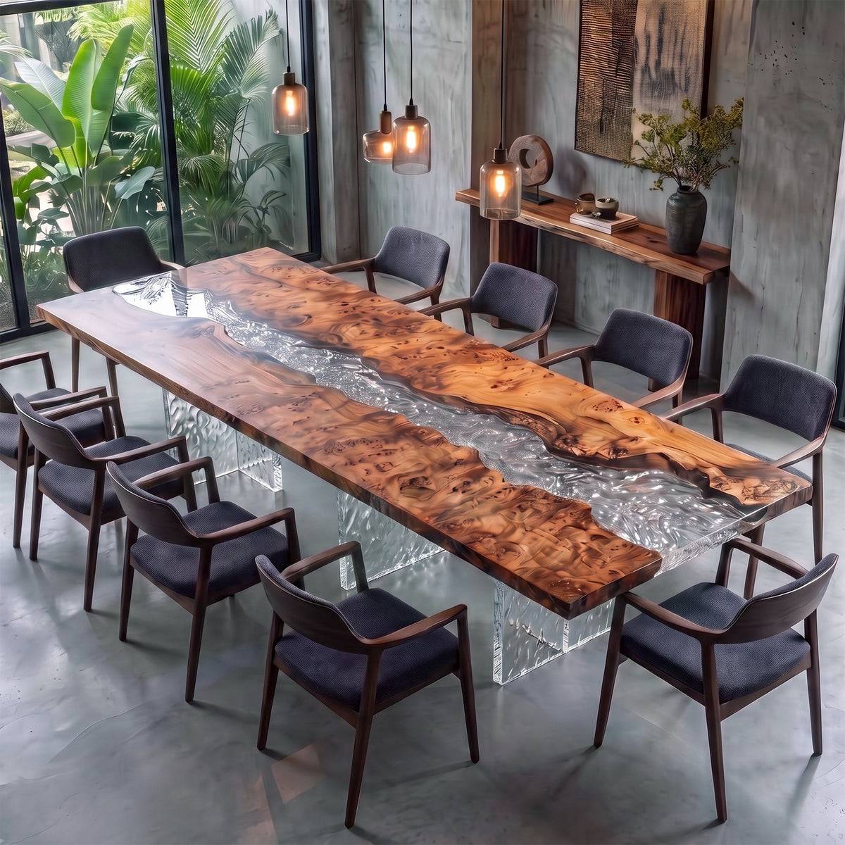 Poplar Ice Crystal Epoxy Rectangular Dining Table(Tabletop with legs)