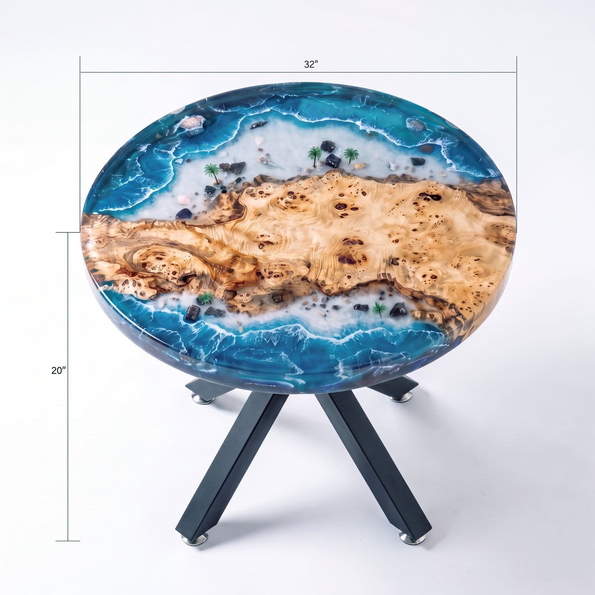 Poplar Blue Epoxy Round Coffee Table-PLSY01(Tabletop with legs)