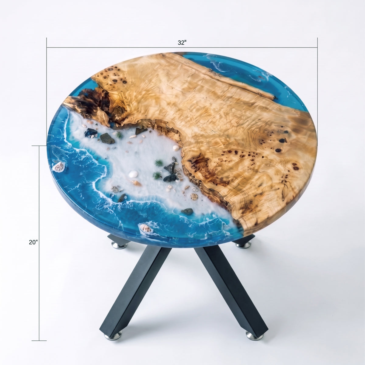 Poplar Blue Epoxy Round Coffee Table-PLSY02(Tabletop with legs)