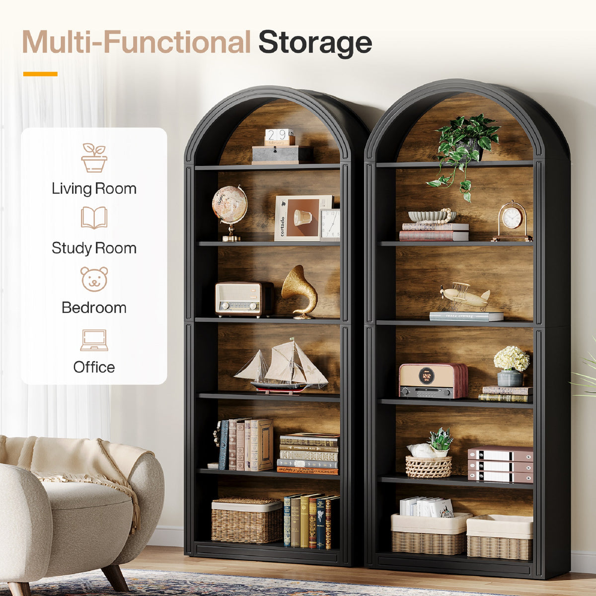 Arched Multi-Tier Display & Storage Bookcase