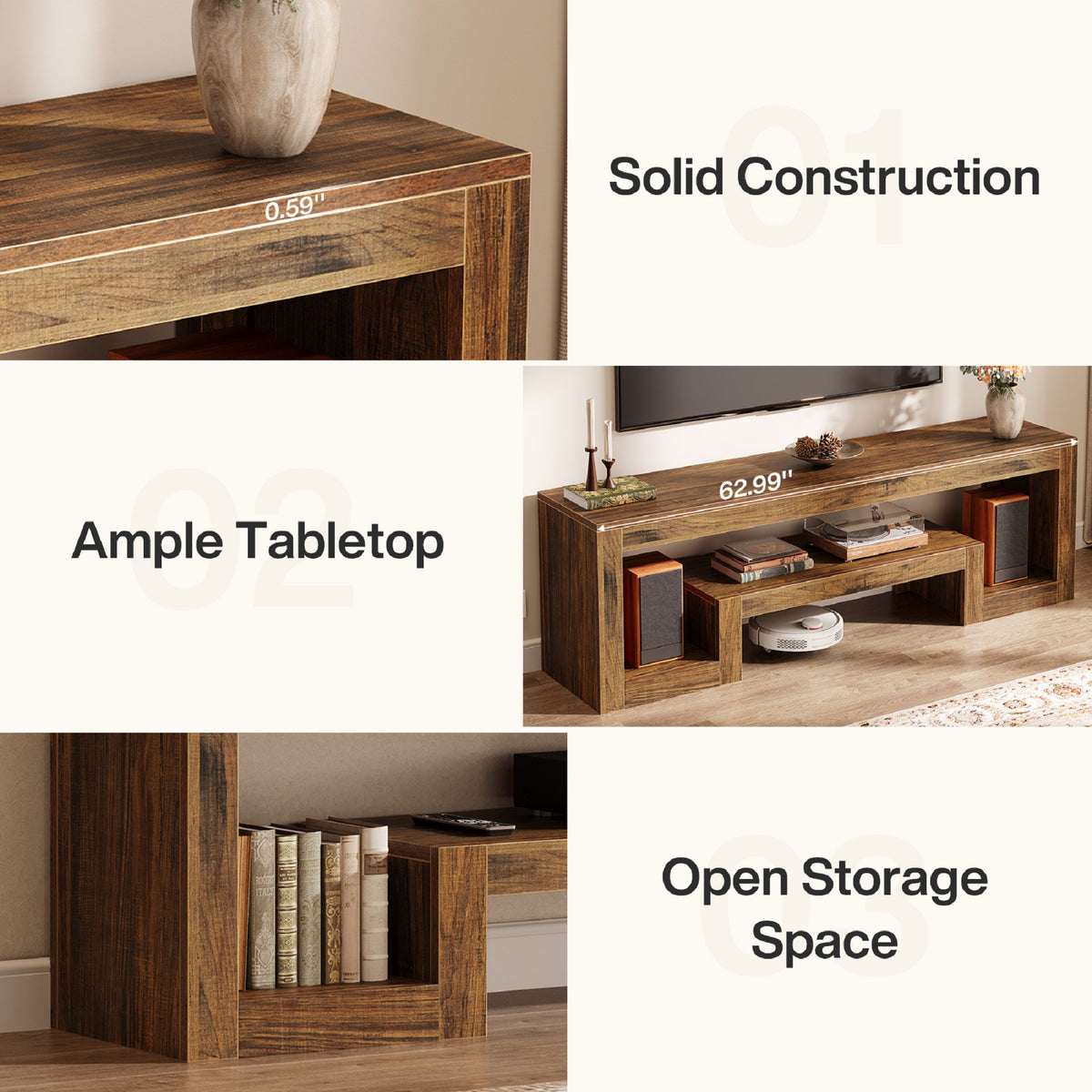 Modern Media Console TV Stand with Open Display Storage