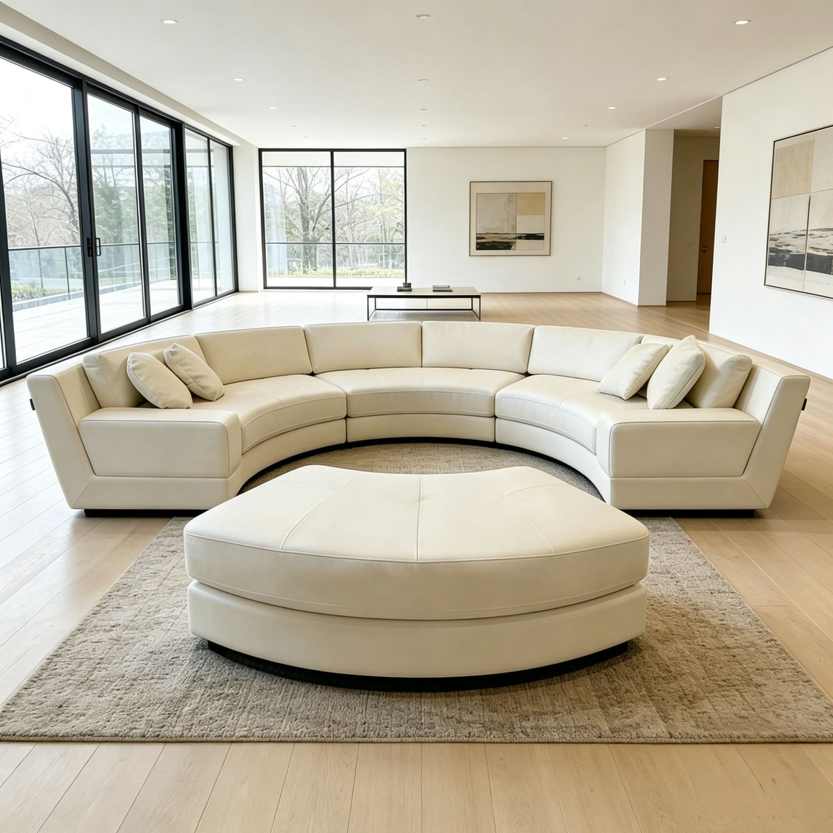 4 Piece S606 Modern Semi Circular Modular Leather Curved Sectional Sofa