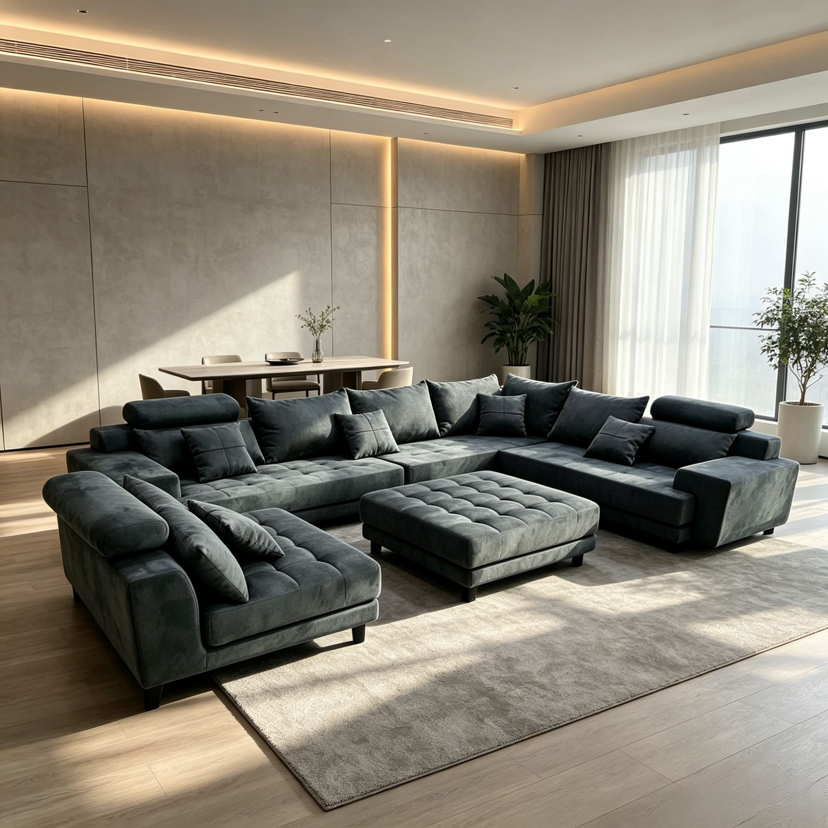 5-Piece S150DDG Modern Microfiber Reversible Sectional Fabric Sofa Set