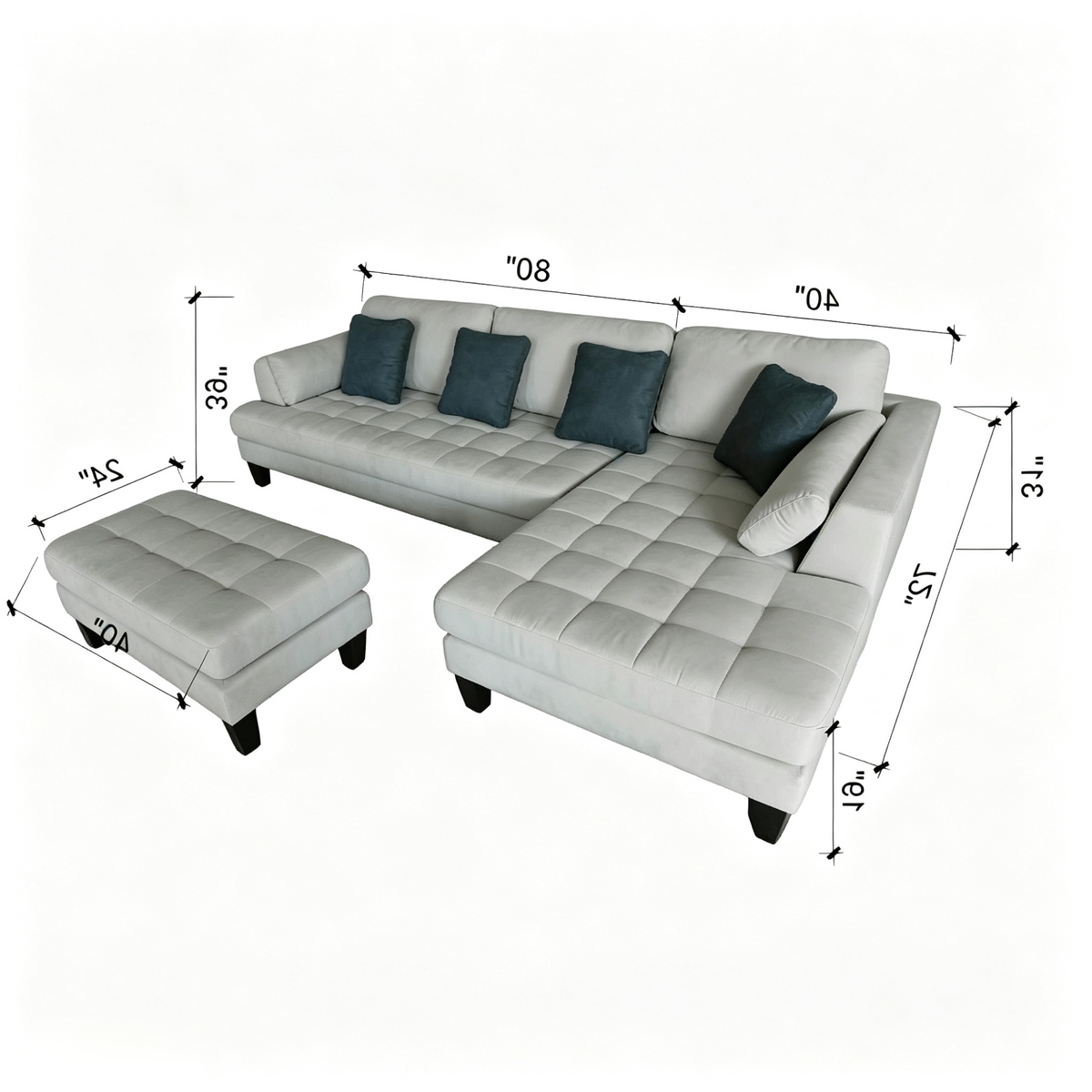 3-piece Contemporary Microfiber Fabric Sectional Couch Sofa S168