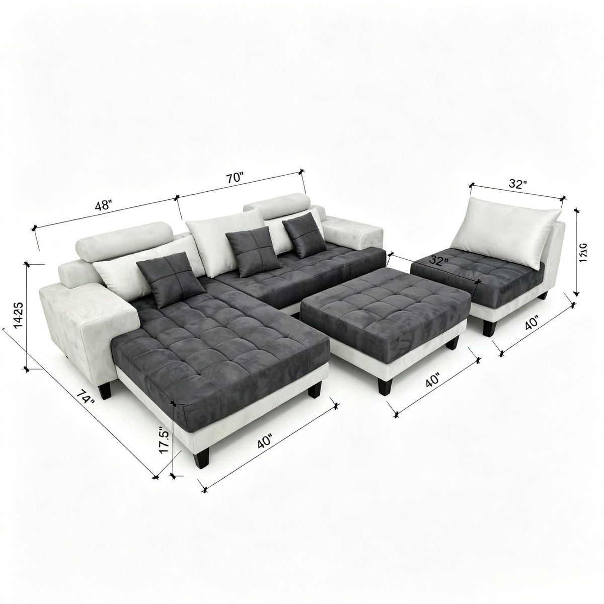 4-Piece Modular Microfiber Fabric Sectional Sofa Set S150CL