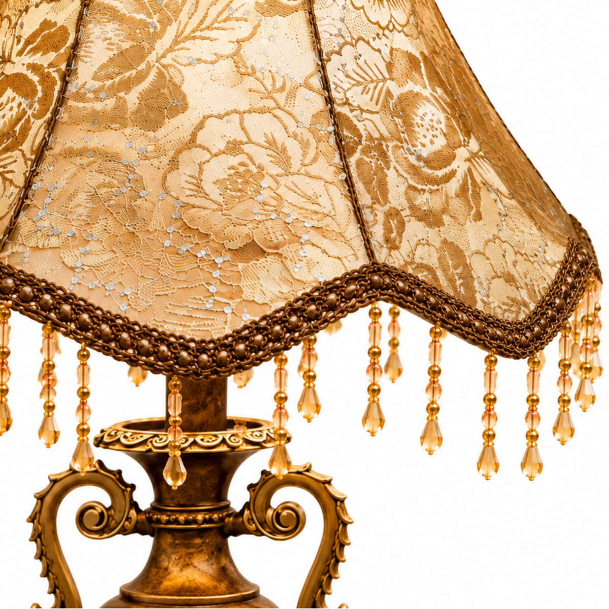 European Royal Style Table Lamp with Floral Fabric Shade
