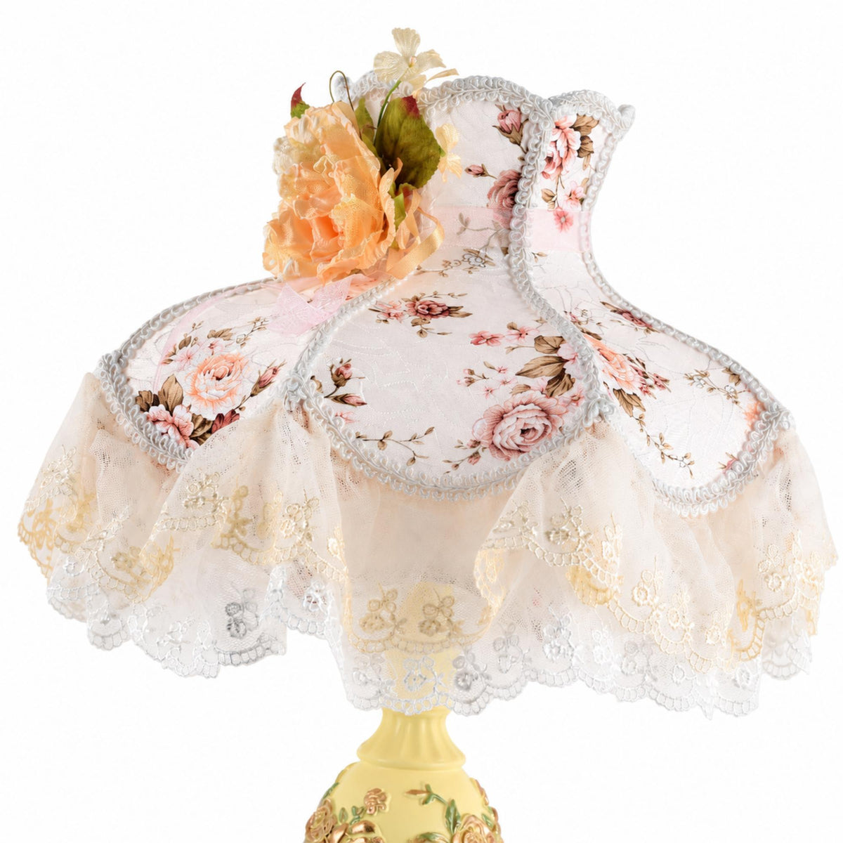 Romantic Cottage Table Lamp with Floral Lace Shade