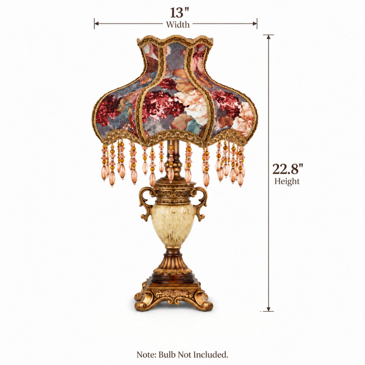 Traditional Floral Table Lamp with Beaded Fringe Shade