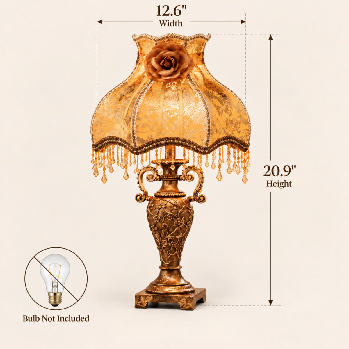 Vintage Victorian Table Lamp with Floral Fabric Shade