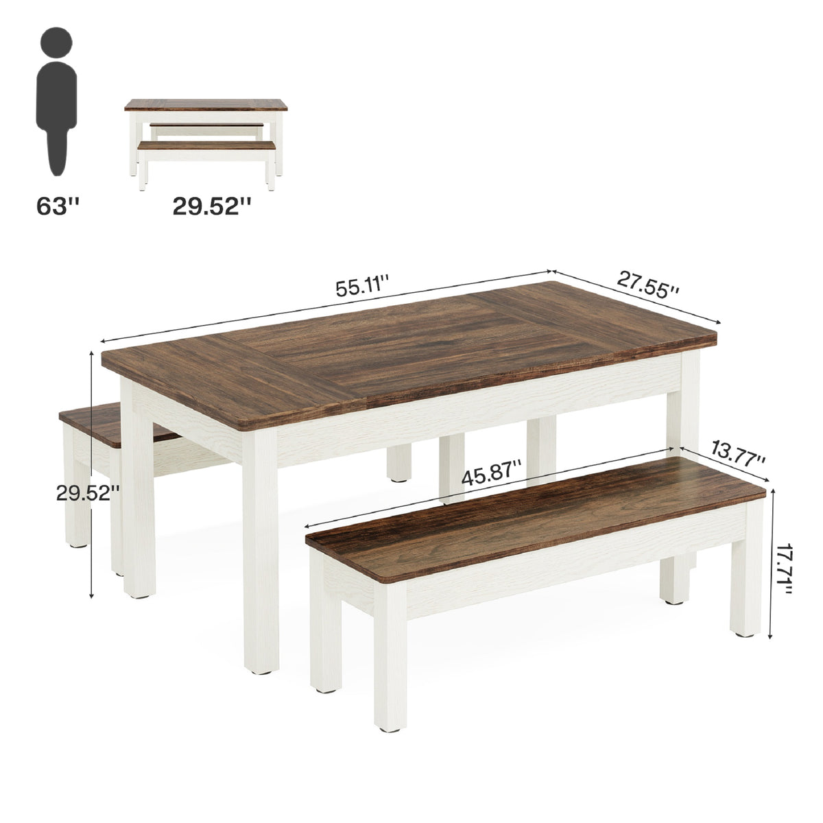 Two-Tone Dining Set with Matching Bench Seating