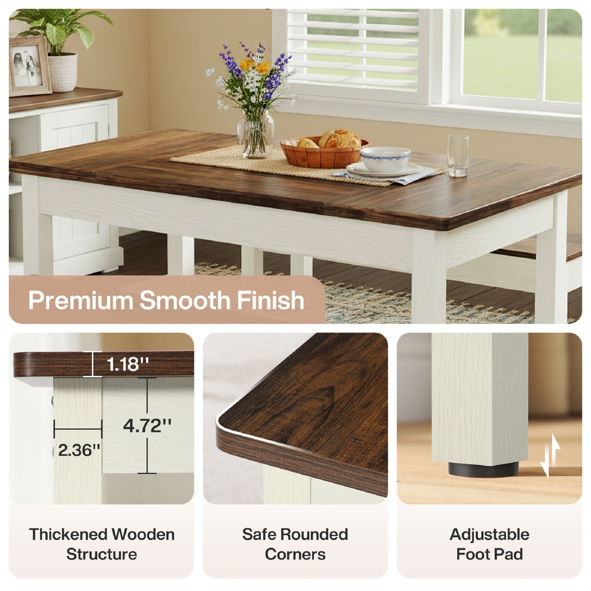 Two-Tone Dining Set with Matching Bench Seating