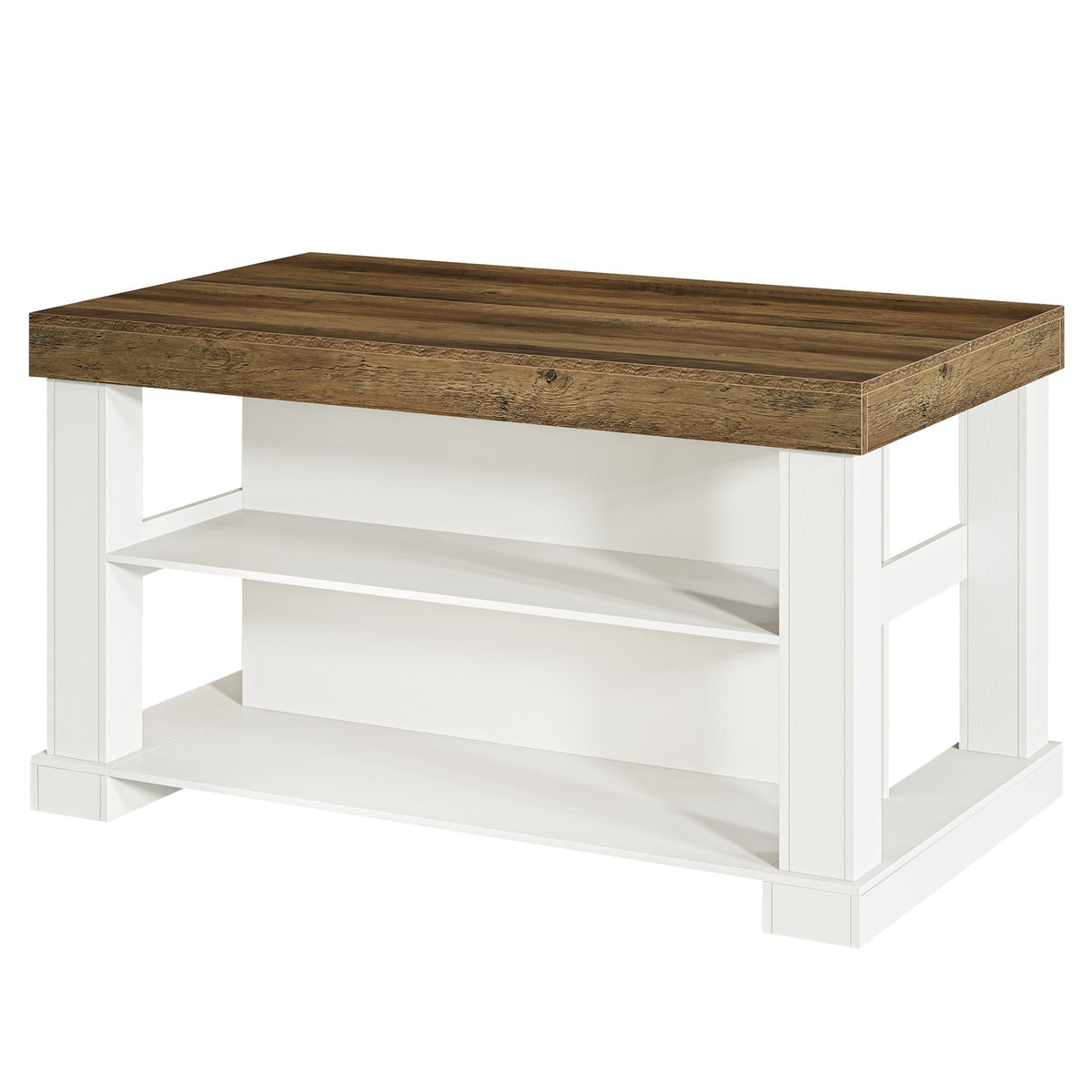 Two-Tone Kitchen Island with Open Storage Shelves