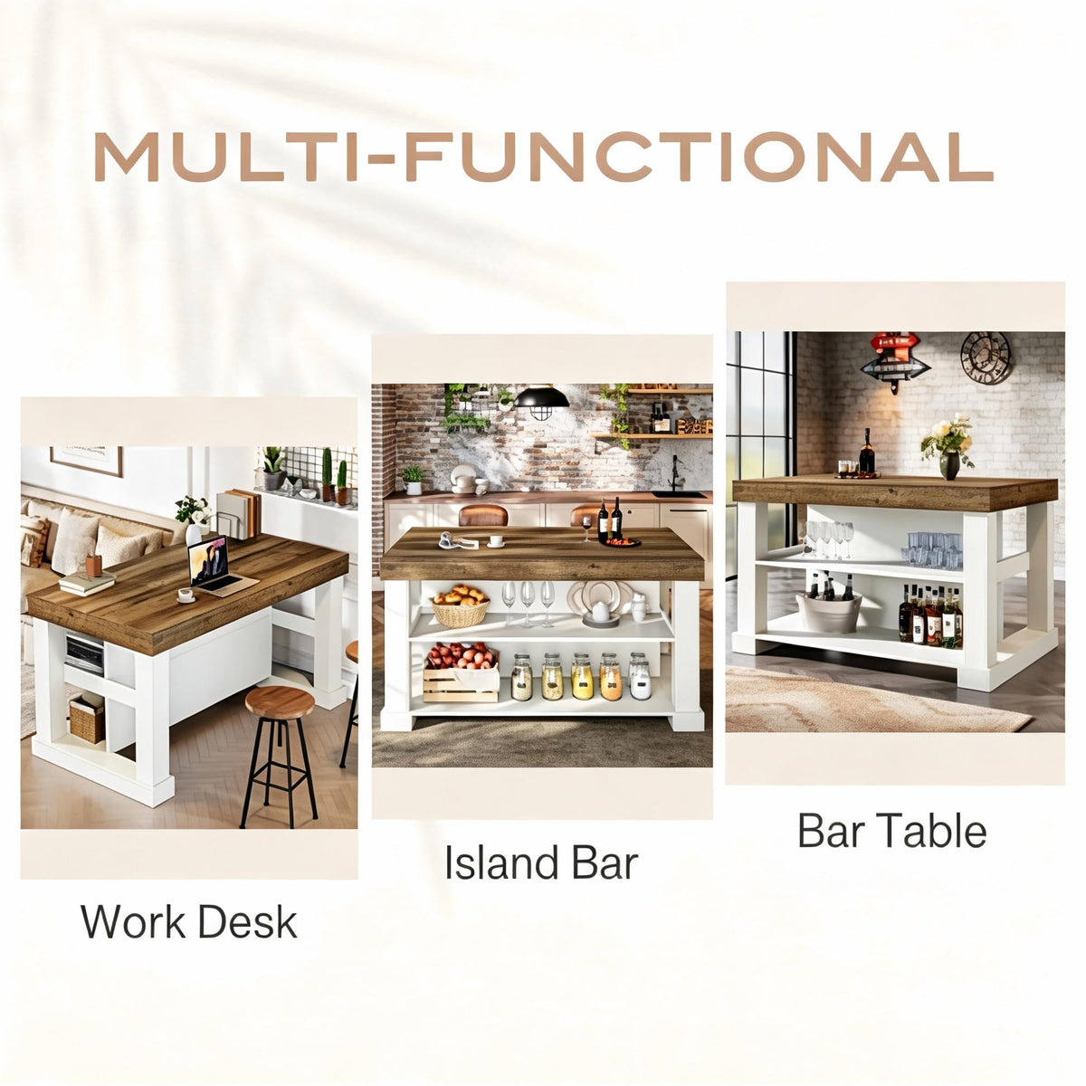 Two-Tone Kitchen Island with Open Storage Shelves
