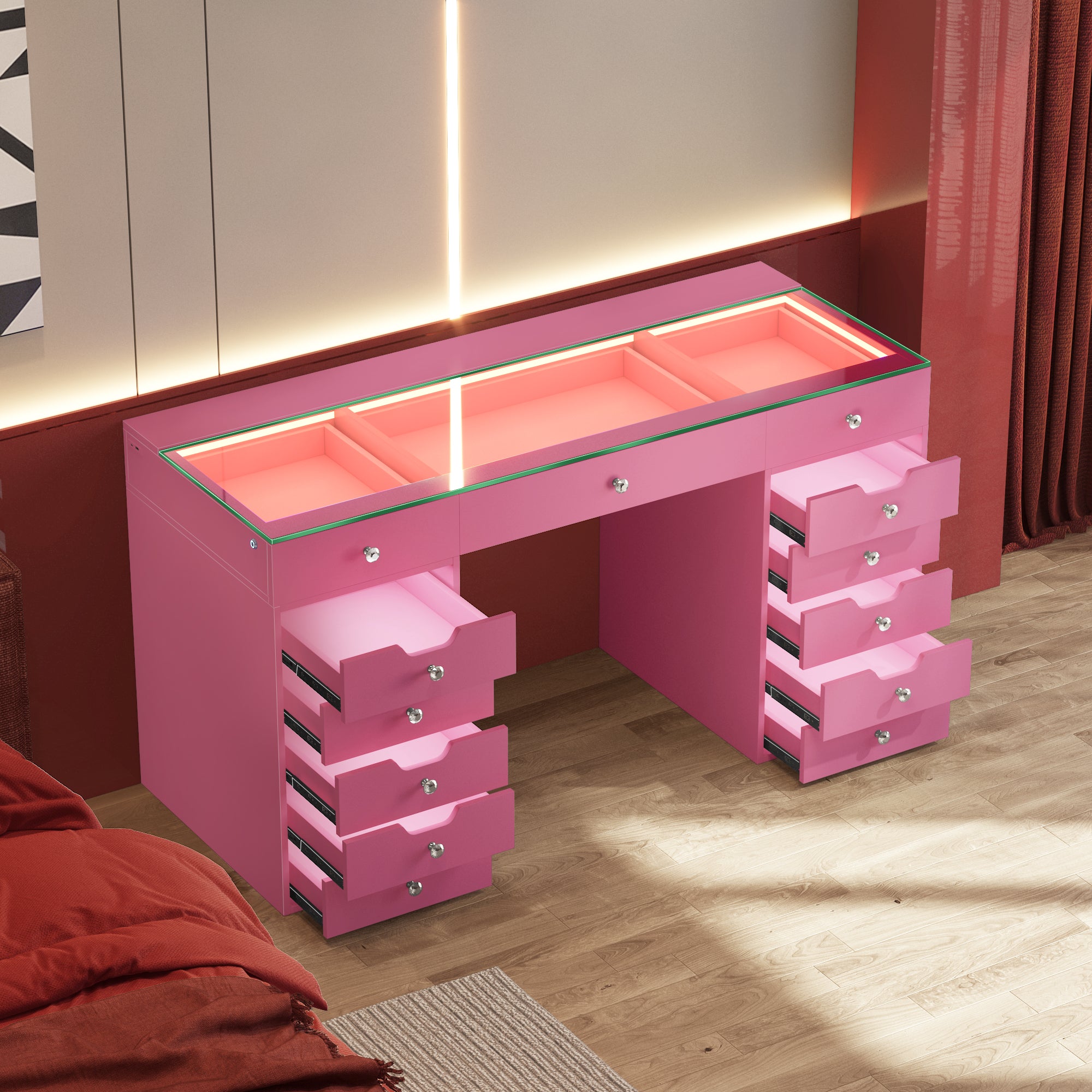 VANITII Eva Vanity Desk - 13 Storage Drawers with Full Light