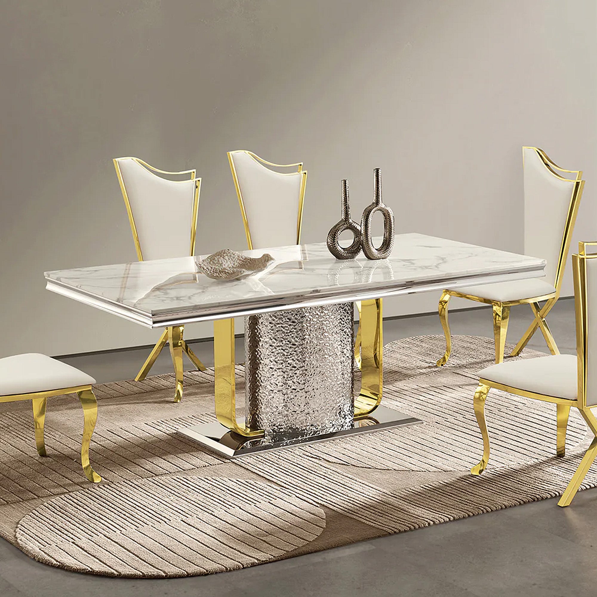 Durable Dining Table with White Marble Top