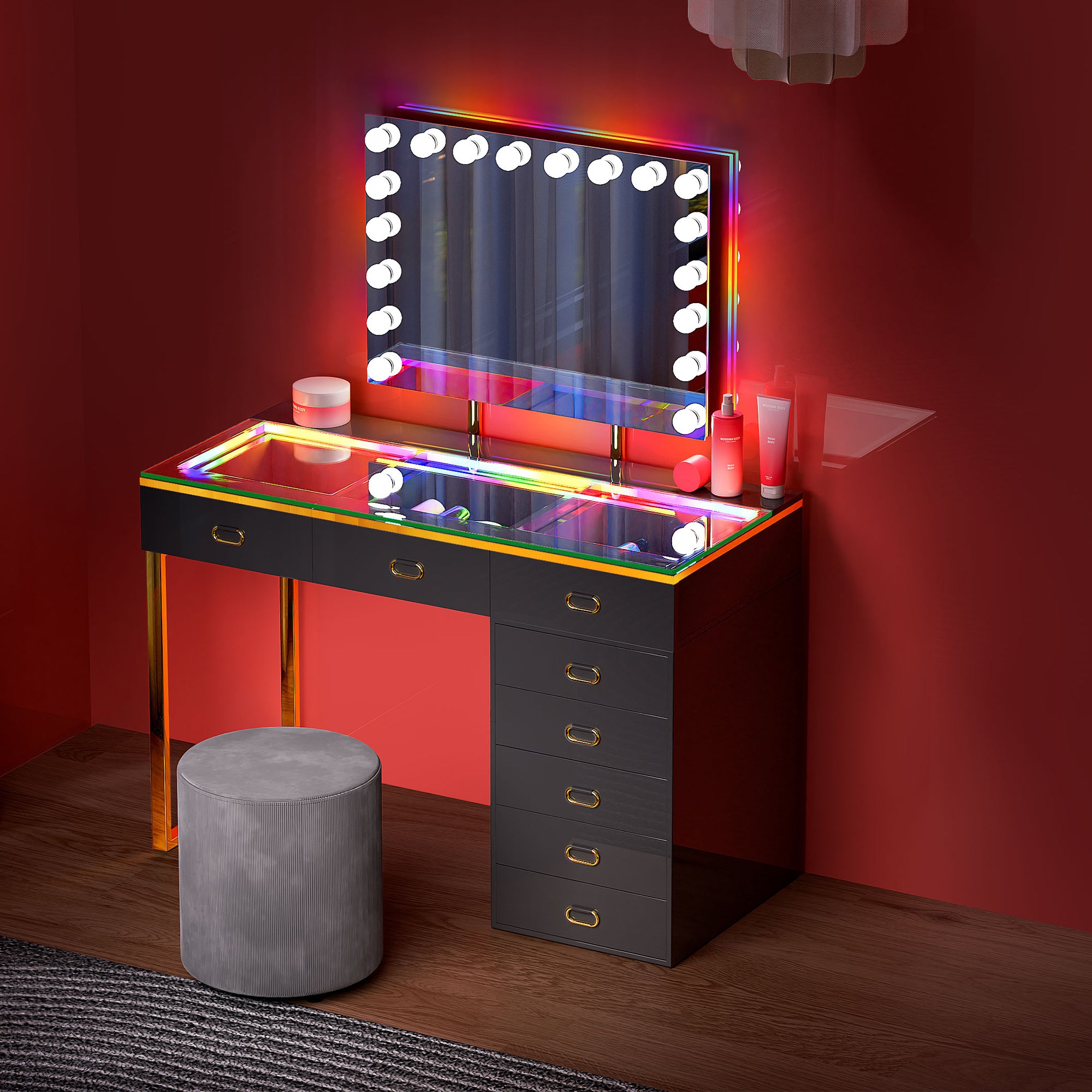 New Release ! VANITII Chelsea Vanity Set with Hollywood Music Mirror