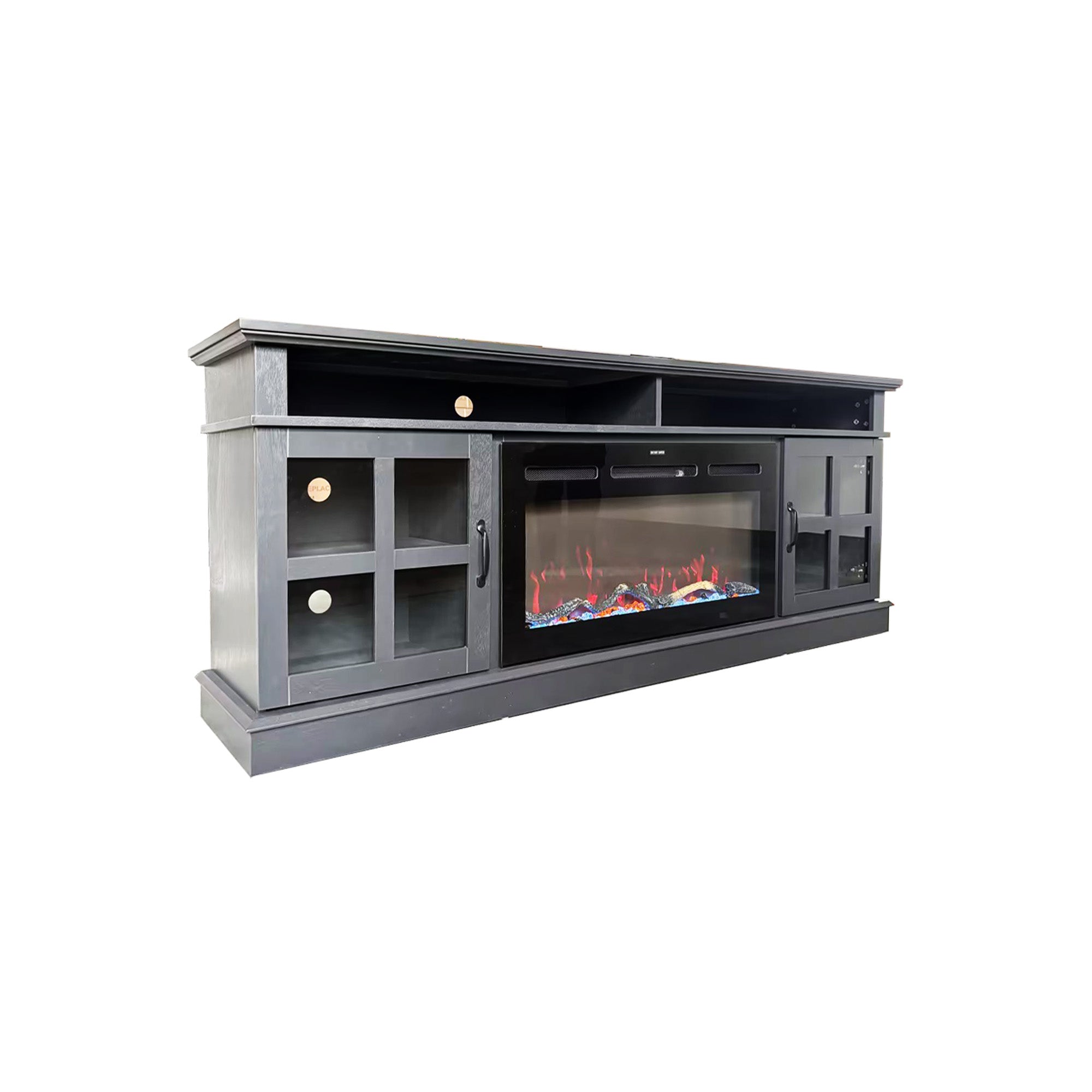 72"Charcoal Okoume Veneer Fireplace TV Stand