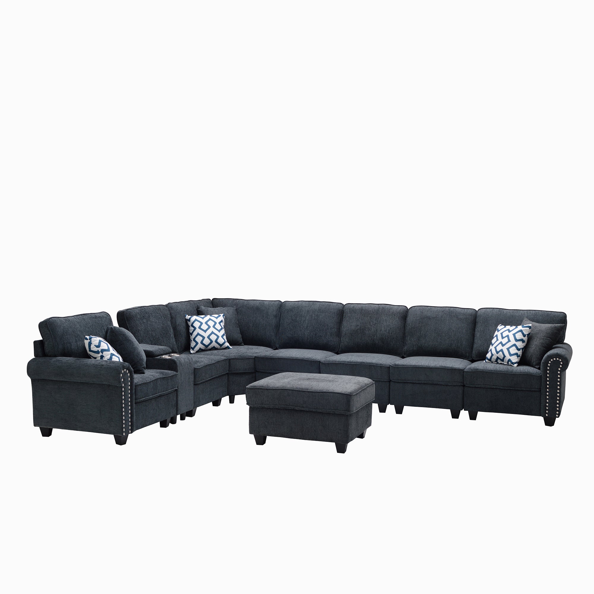 L-Shape Sectional With Cupholder Console And Ottoman