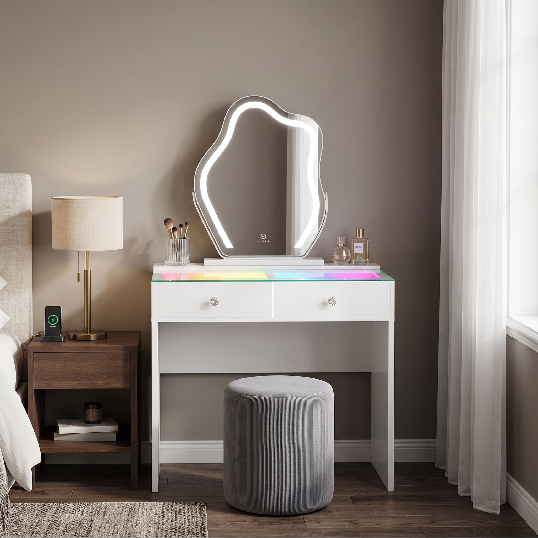 VANITII Scarlet Vanity Set (Mirror+Desk+Chair)