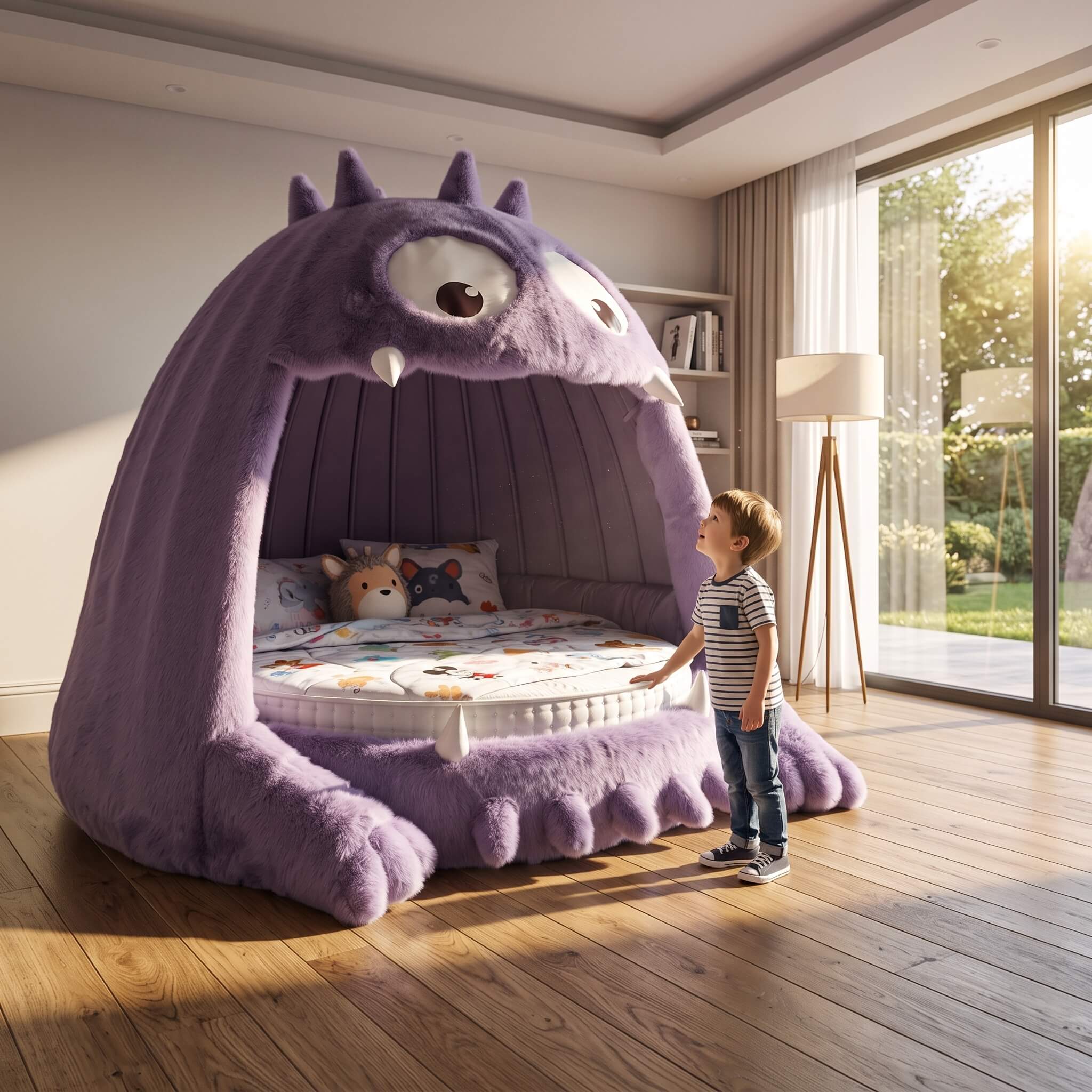Monster Gobbler's Bed – Whimsical Purple Kids Novelty Bed