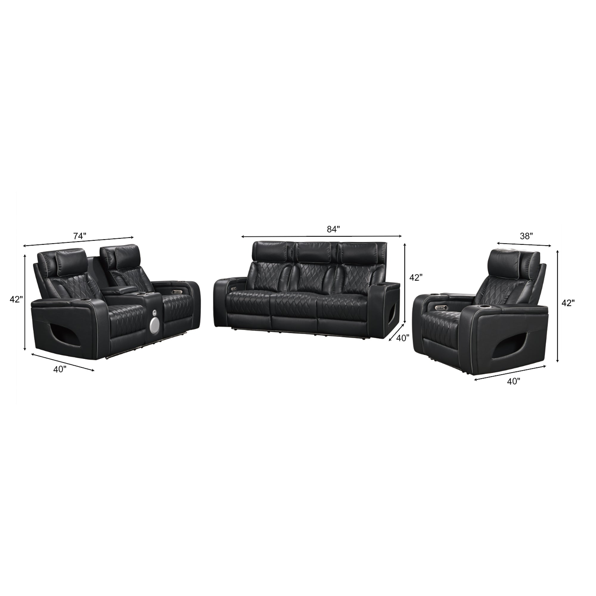 Jessie Luxury Black Power Recliner Sofa Set