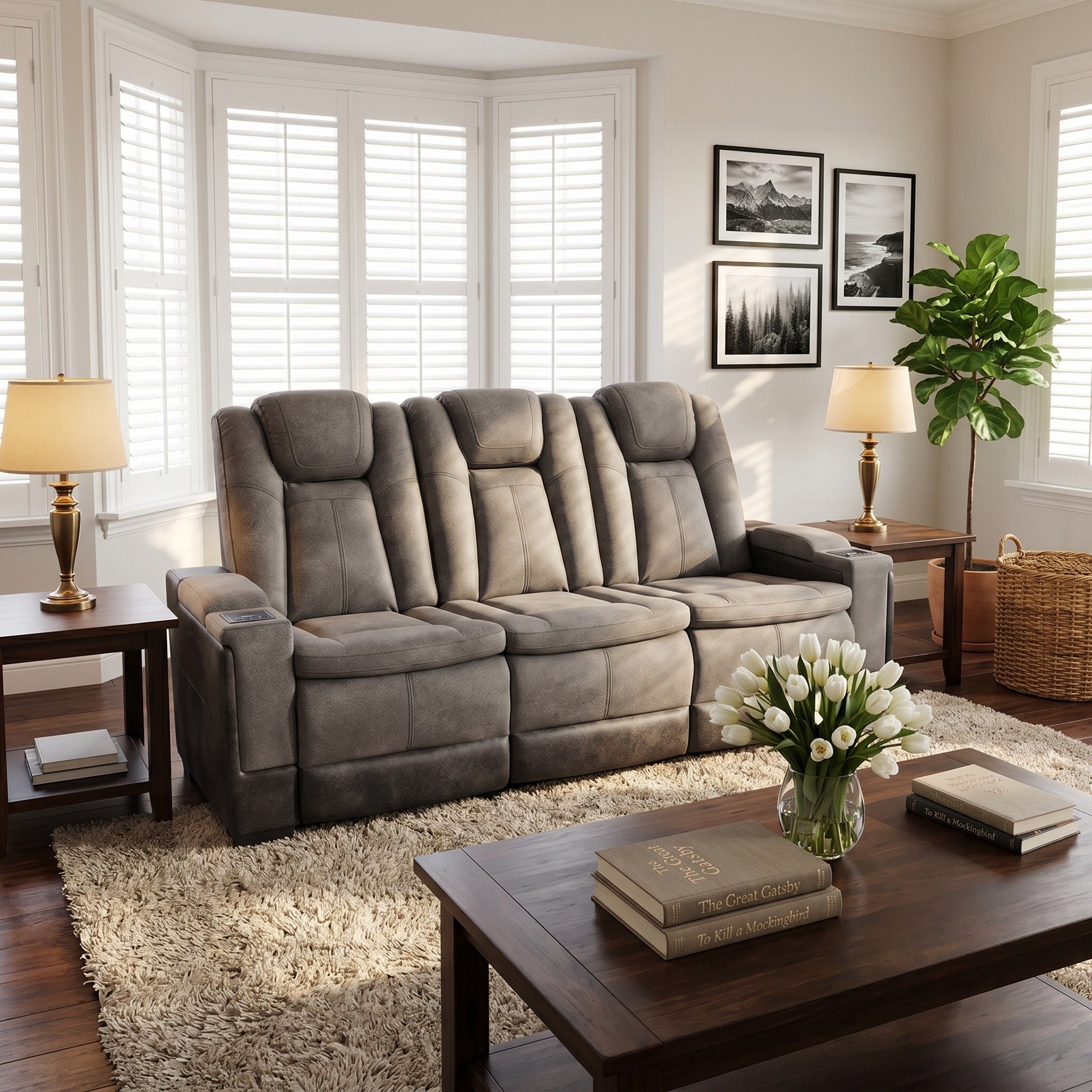 Charlie Modern Gray Power Recliner Sofa for Living Room or Home Theater