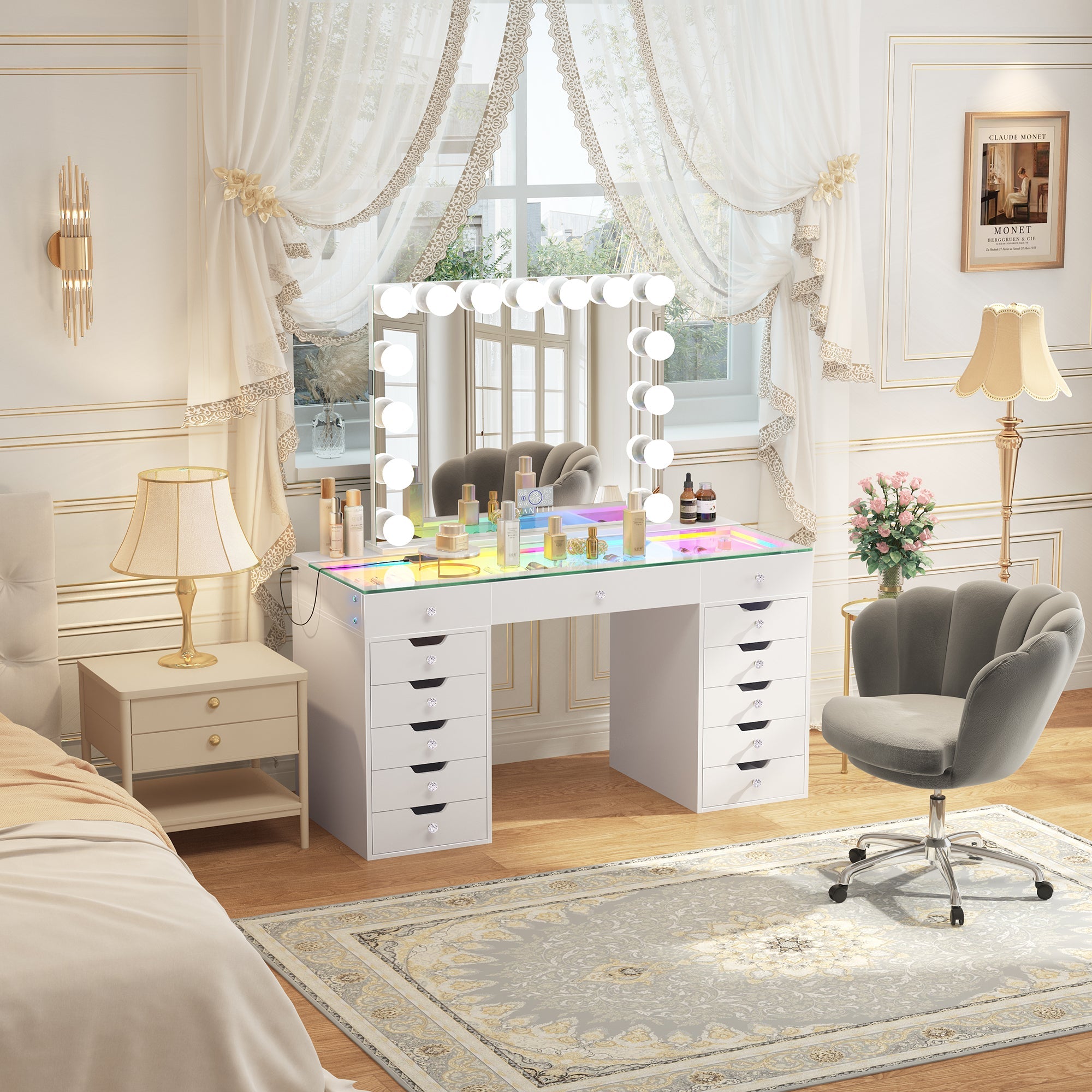 Eva-RGB Vanity Desk Set with Mirror
