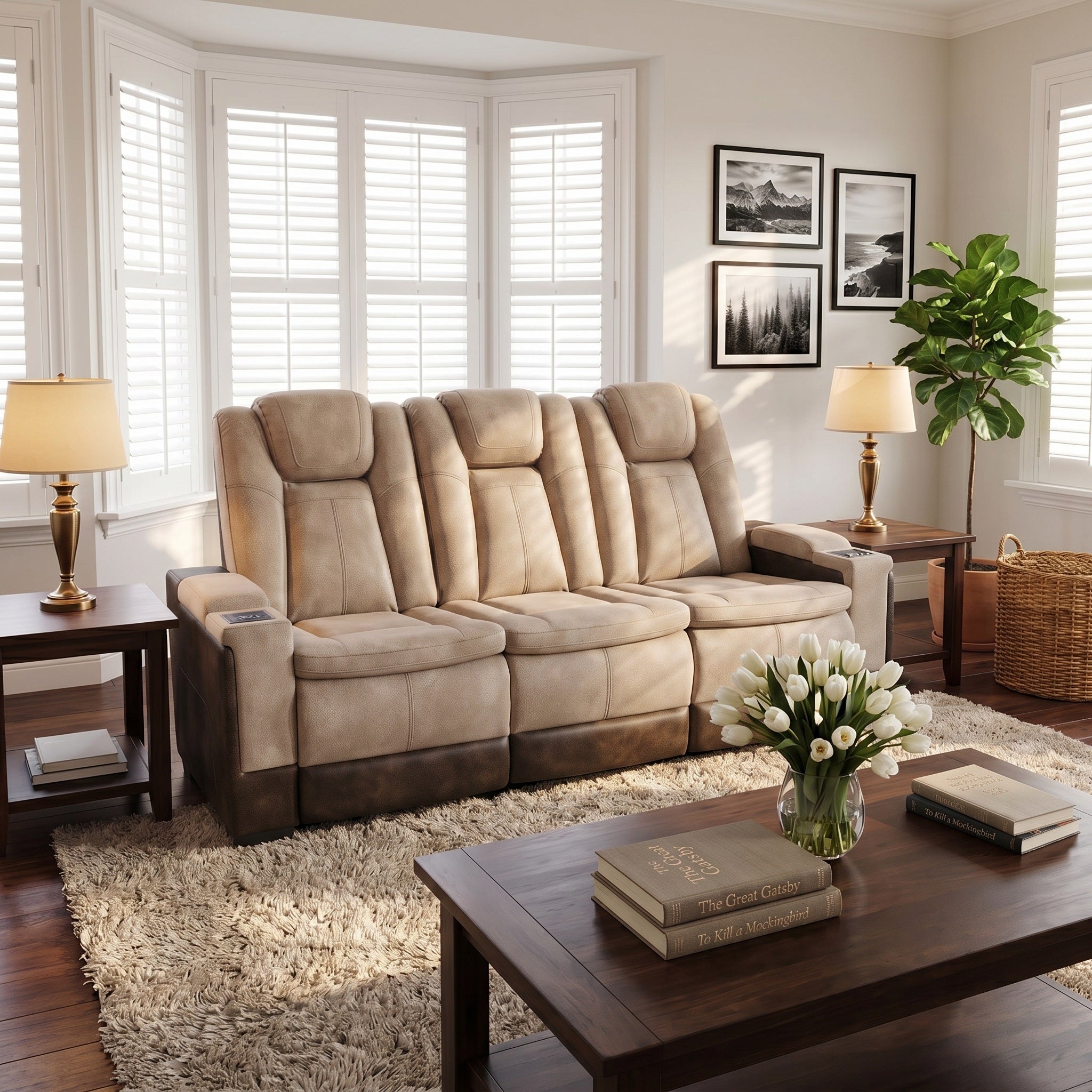 Charlie Modern Brown Power Recliner Sofa for Living Room or Home Theater