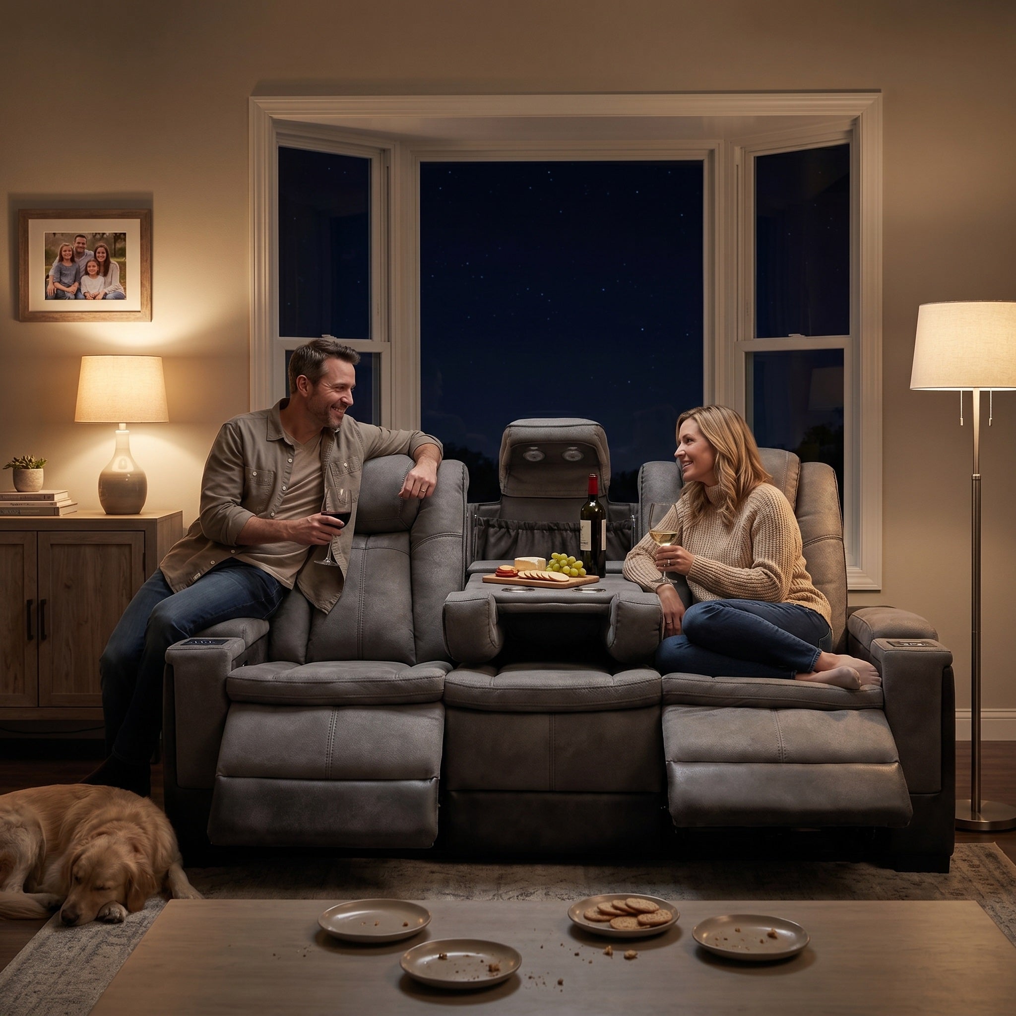 Charlie Modern Gray Power Recliner Sofa for Living Room or Home Theater