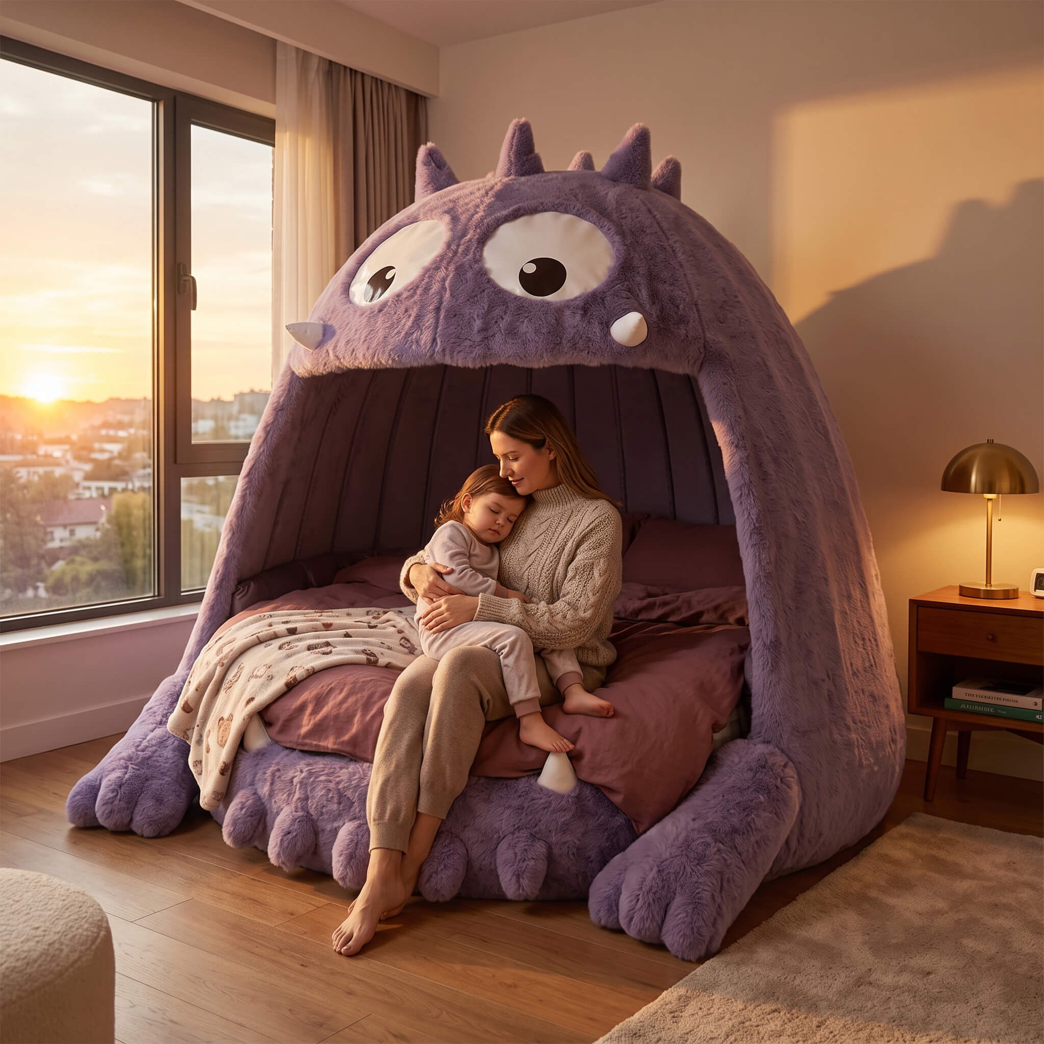 Monster Gobbler's Bed – Whimsical Purple Kids Novelty Bed