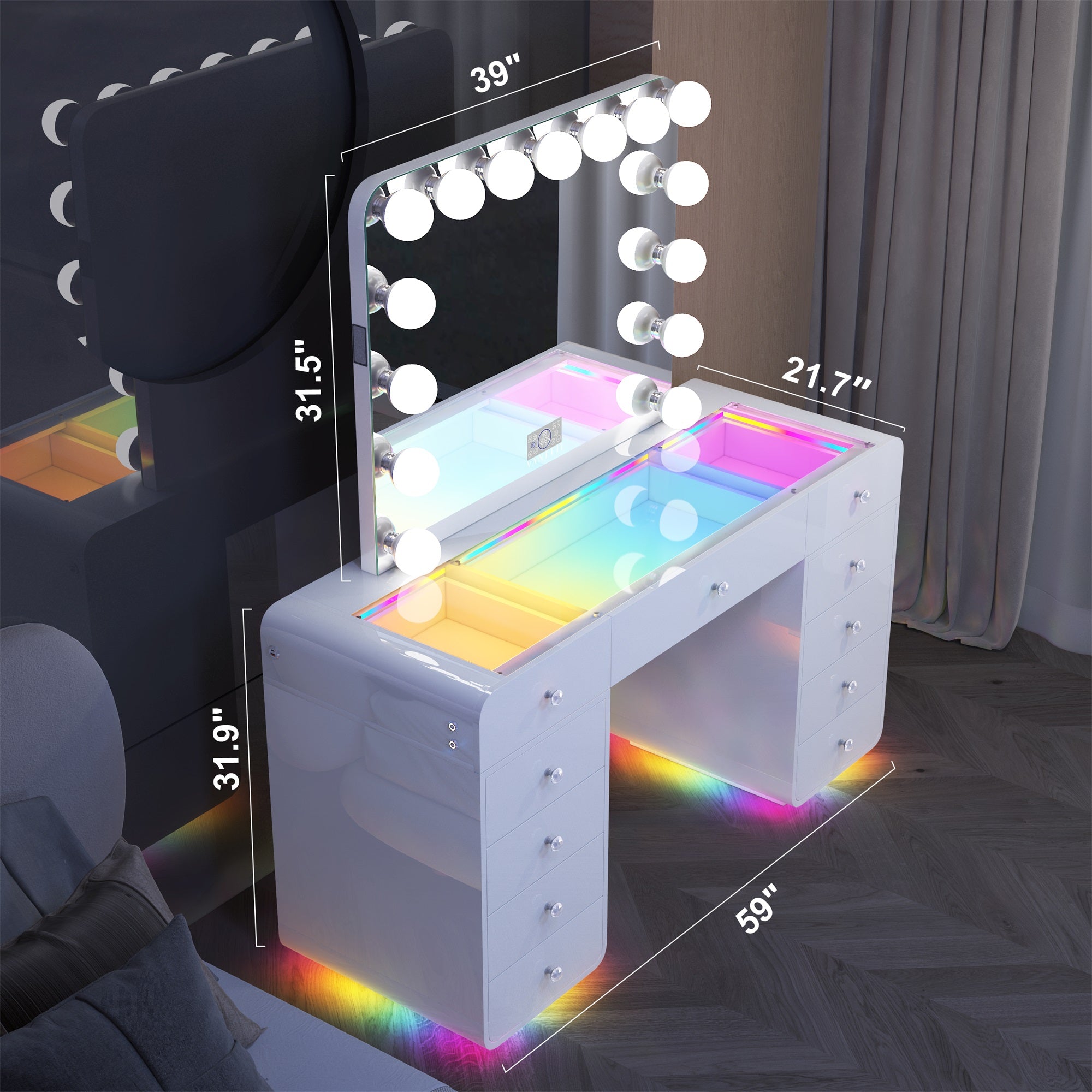 VANITII Catalina Vanity Desk with RGB light including vanity mirror