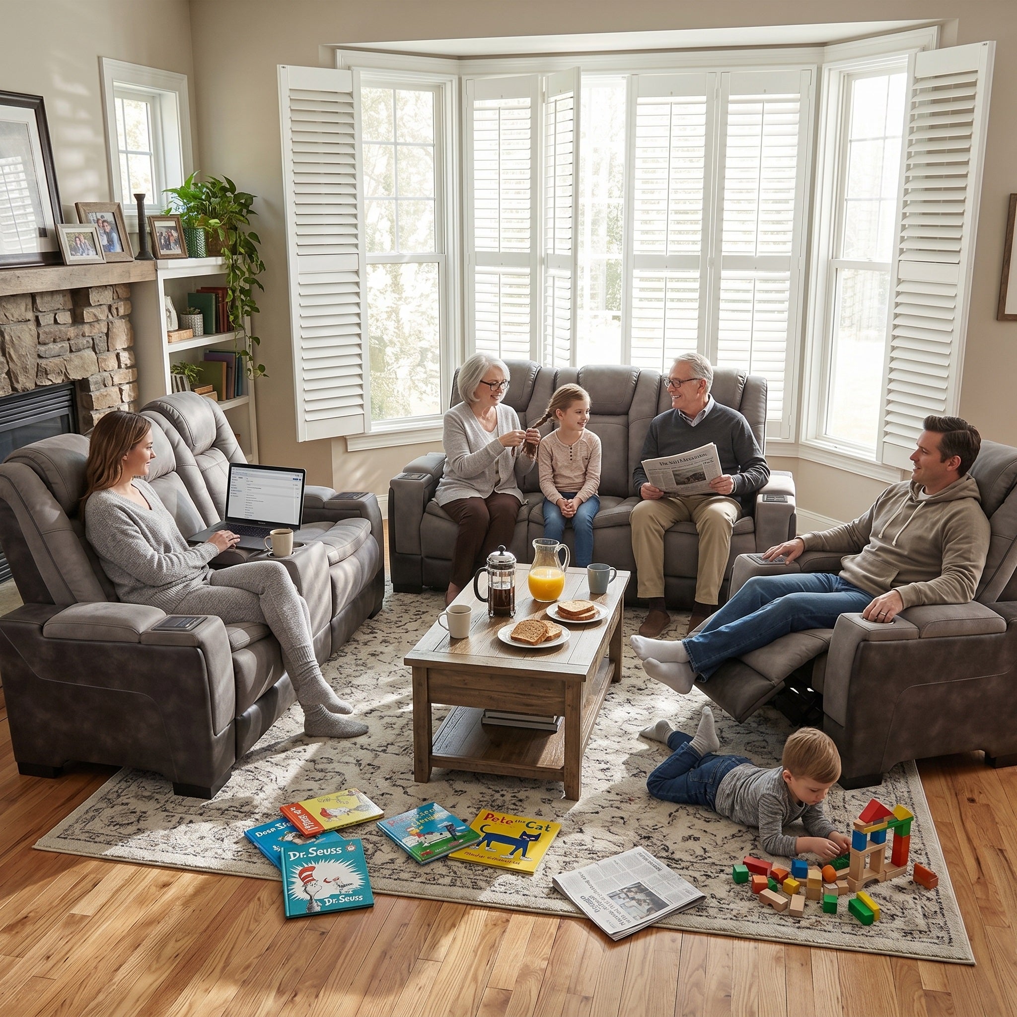 Charlie Gray Power Recliner Sofa & Loveseat & Chair