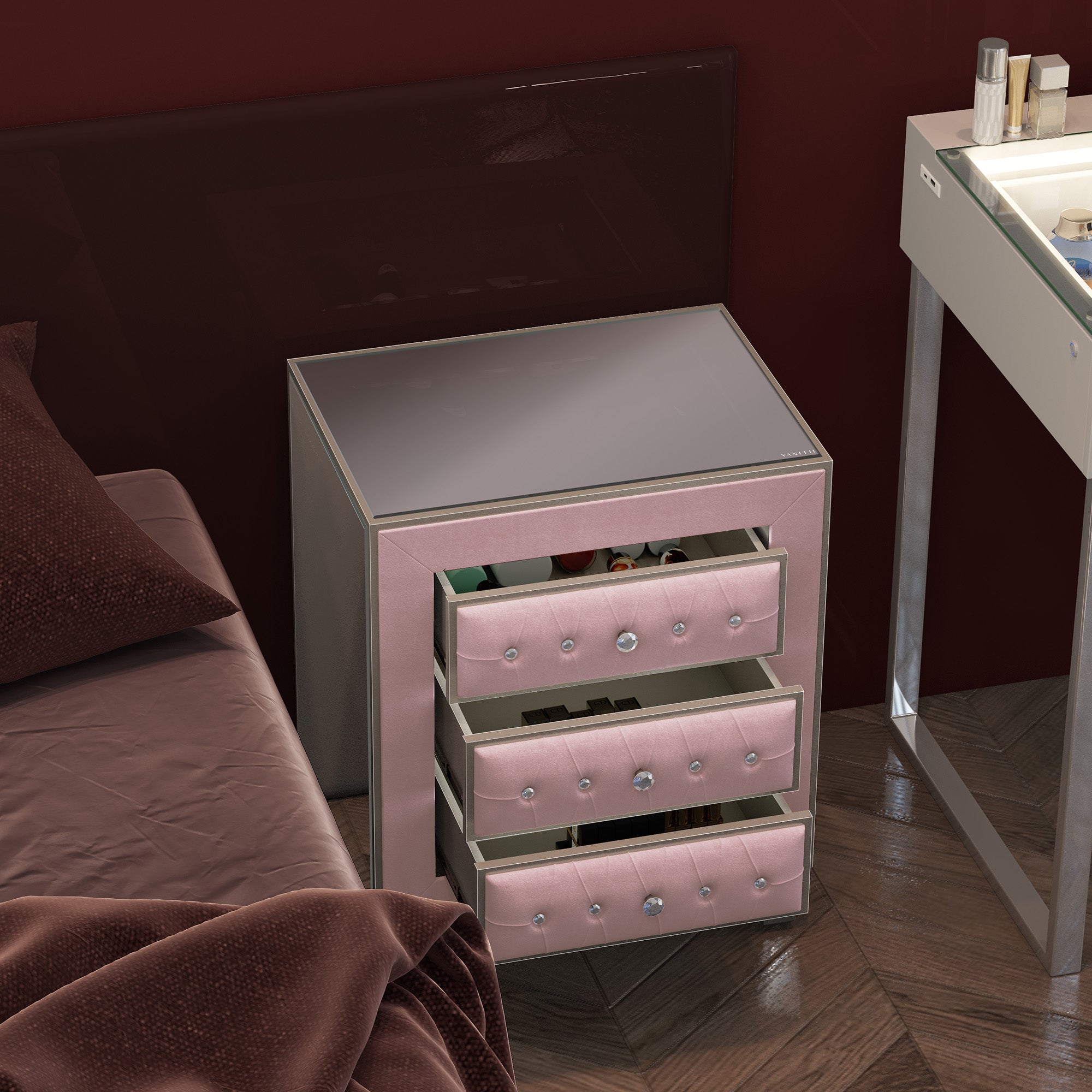 Velvet bedside table-Pink