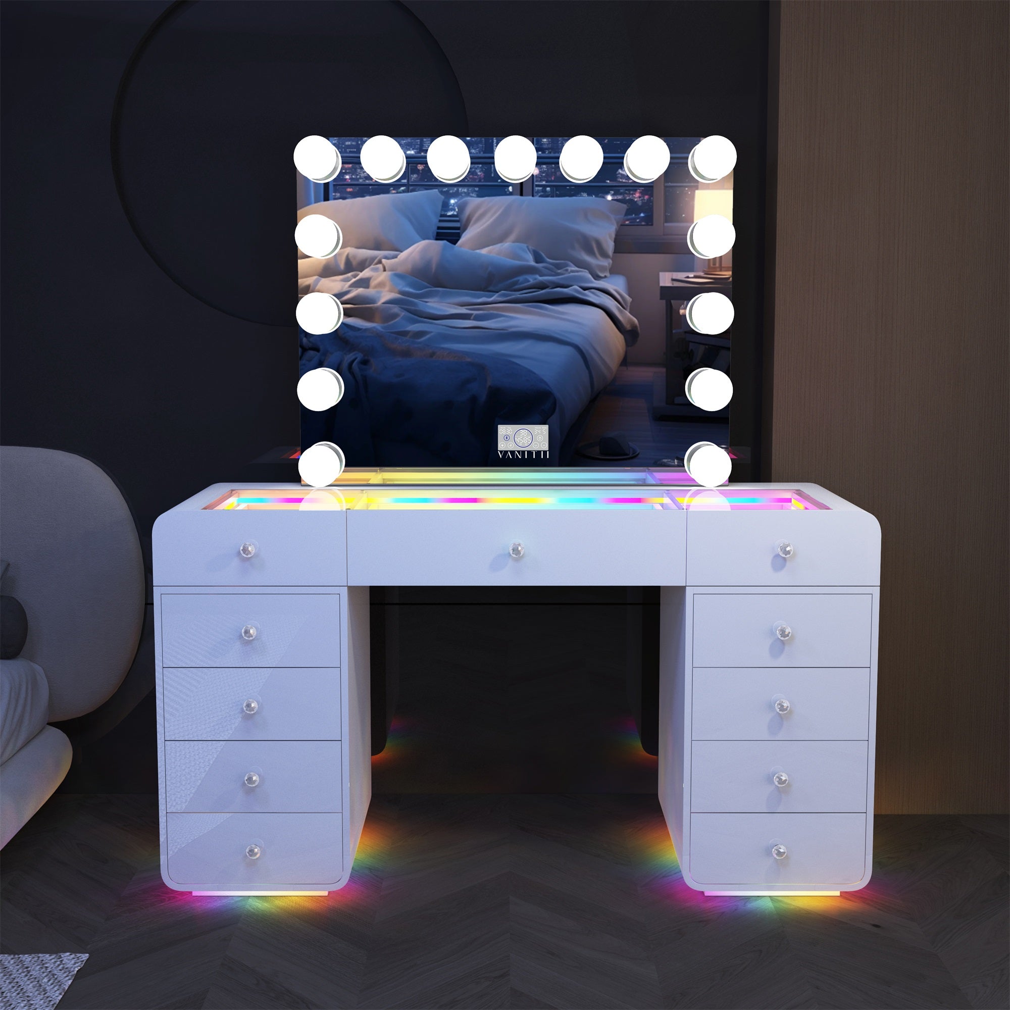 VANITII Catalina Vanity Desk with RGB light including vanity mirror