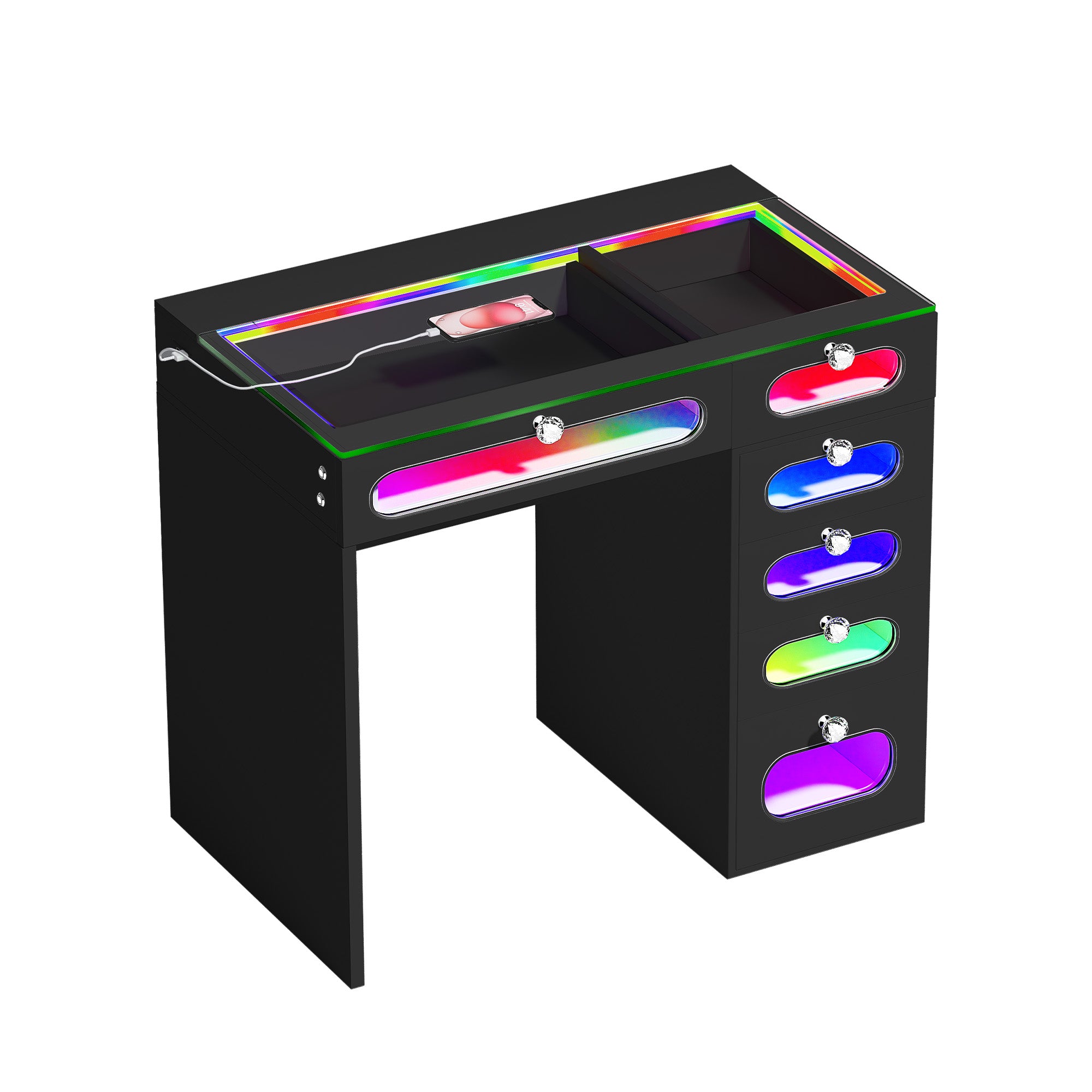New Release ! VANITII 6 Glass Fronted Drawers Vanity Desk