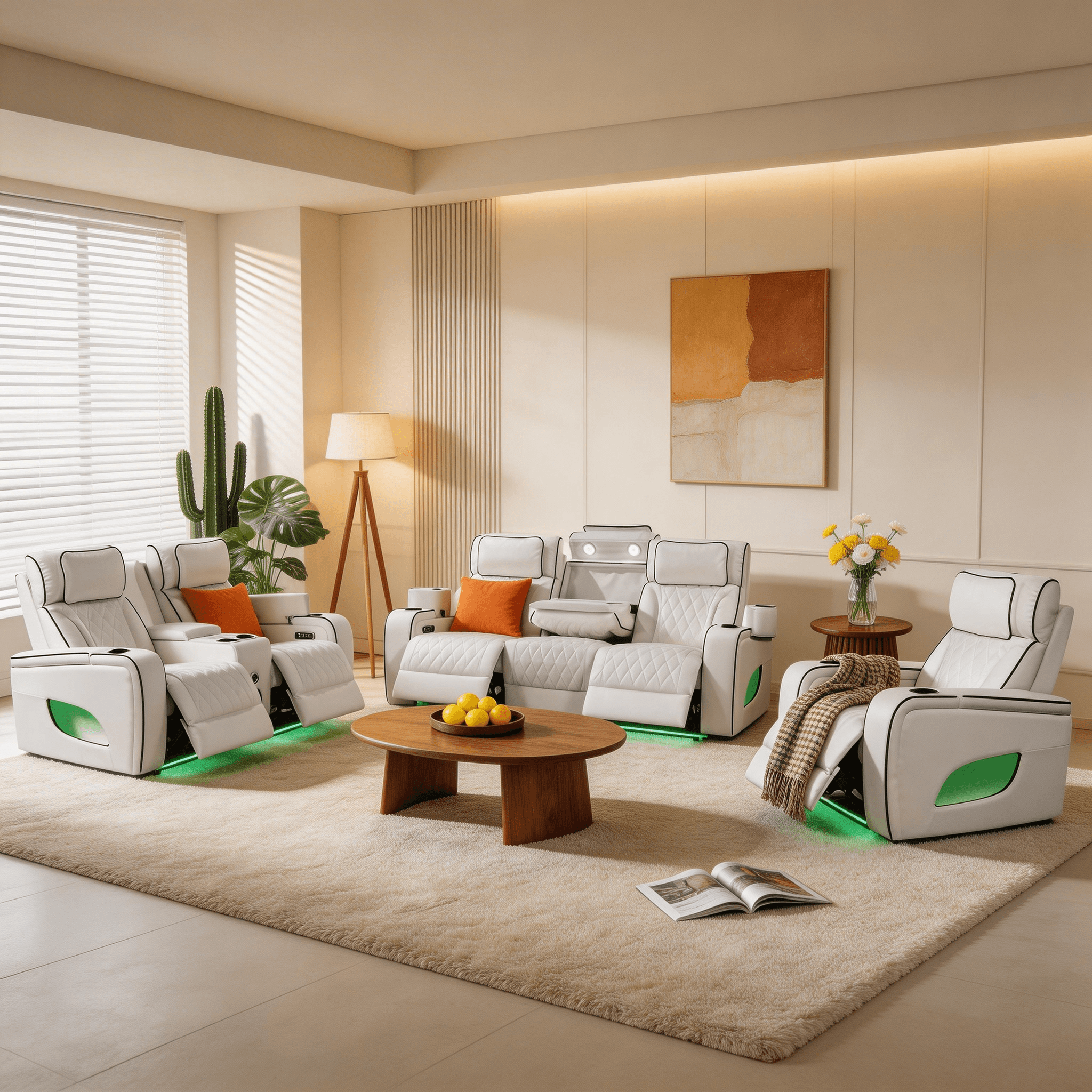 Jessie Luxury White Power Recliner Sofa Set