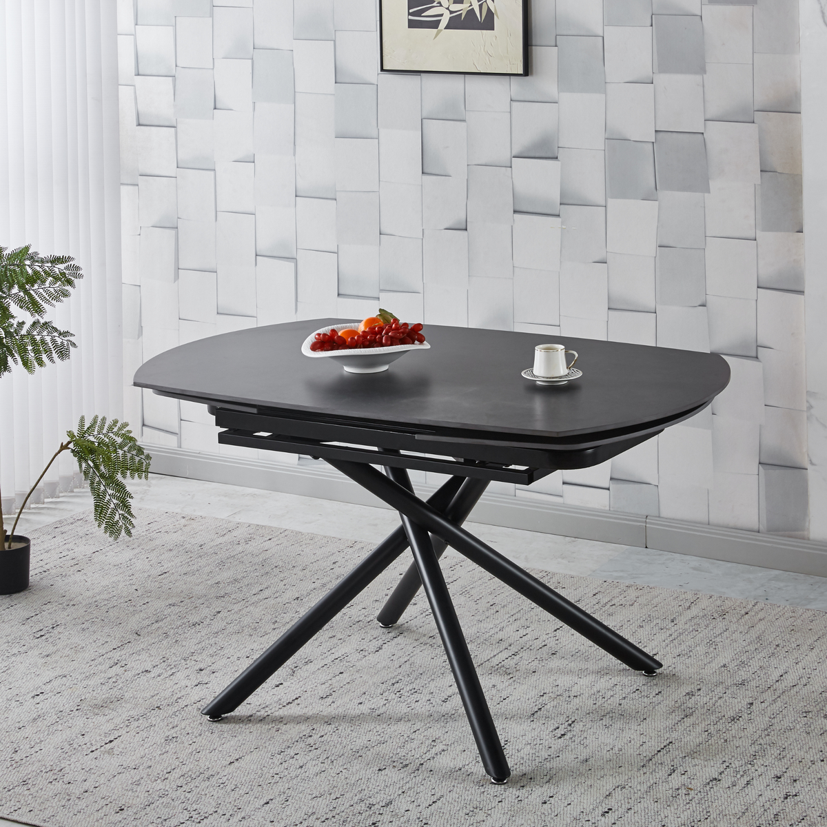 Extendable Ceramic Top Dining Table with Metal Legs (55.12 / 78.74 × 35.43 × 29.53)